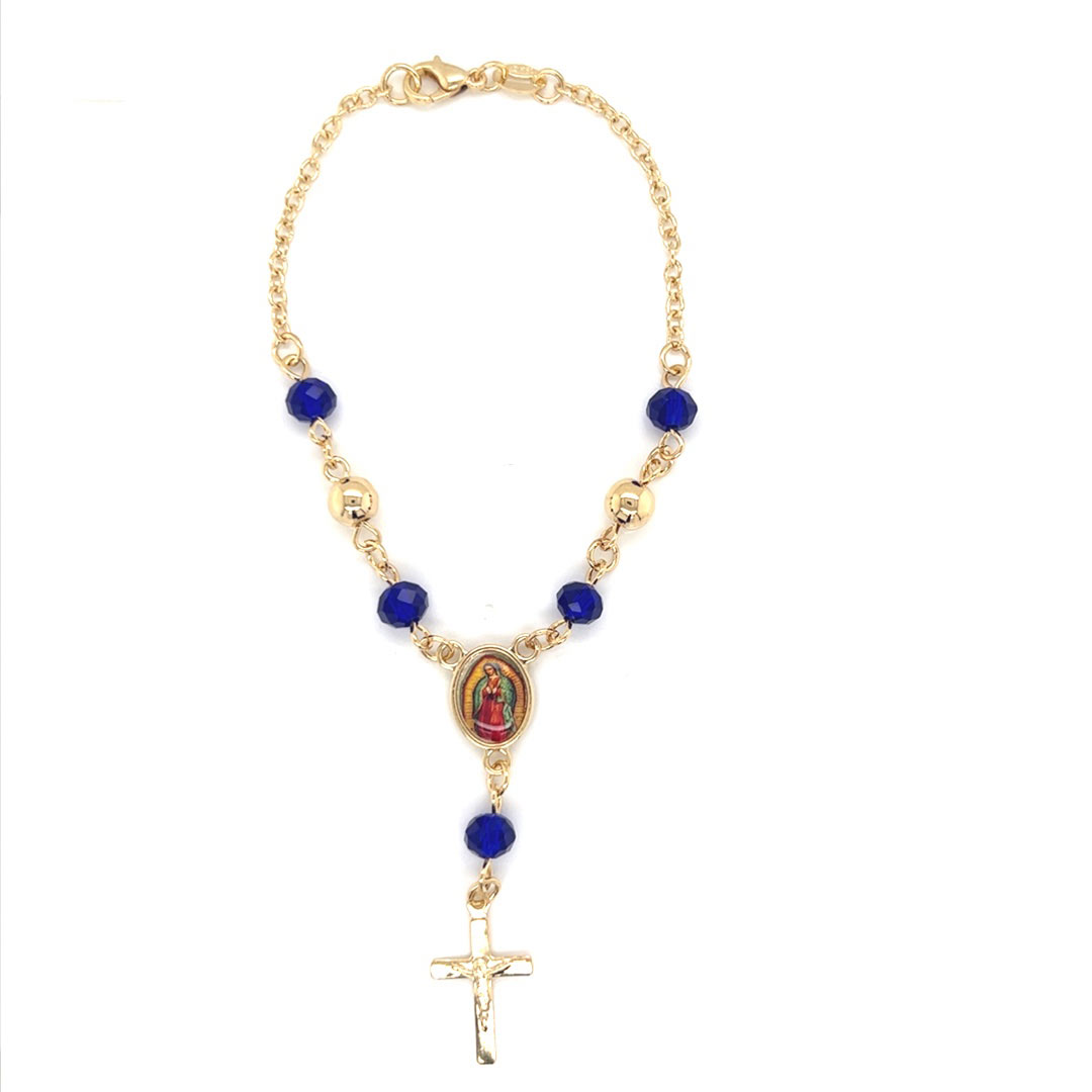 Our Lady of Guadalupe Blue Crystal Rosary Bracelet - Gold Filled