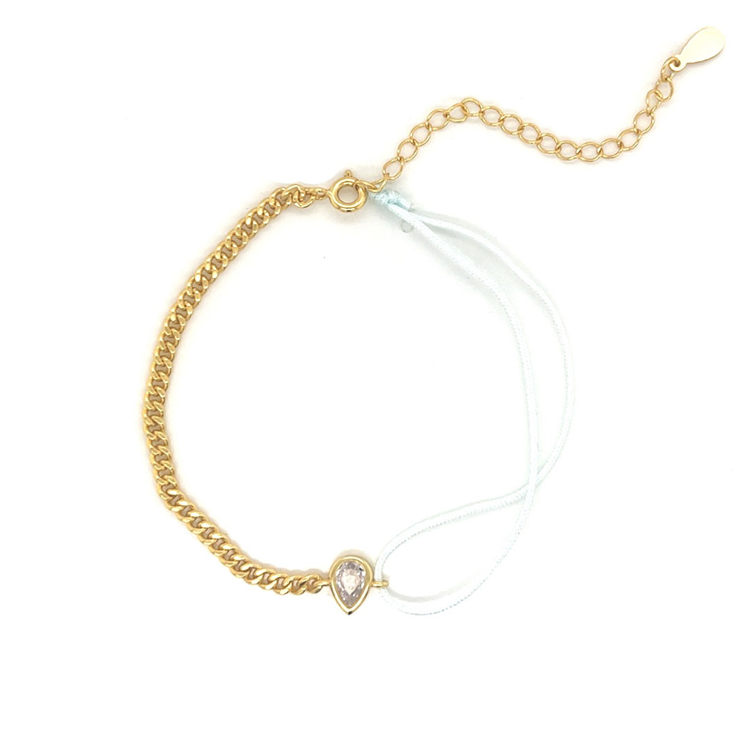 Light Blue Curb Bracelet with Teardrop Accent - 2" Extension - Gold Plated
