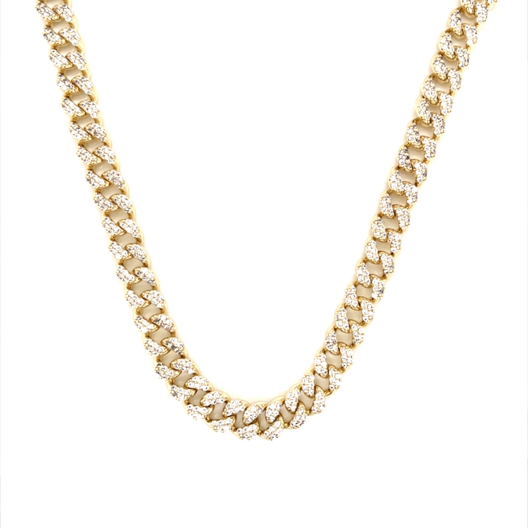 18" CZ Pave Curb Necklace - Gold Plated