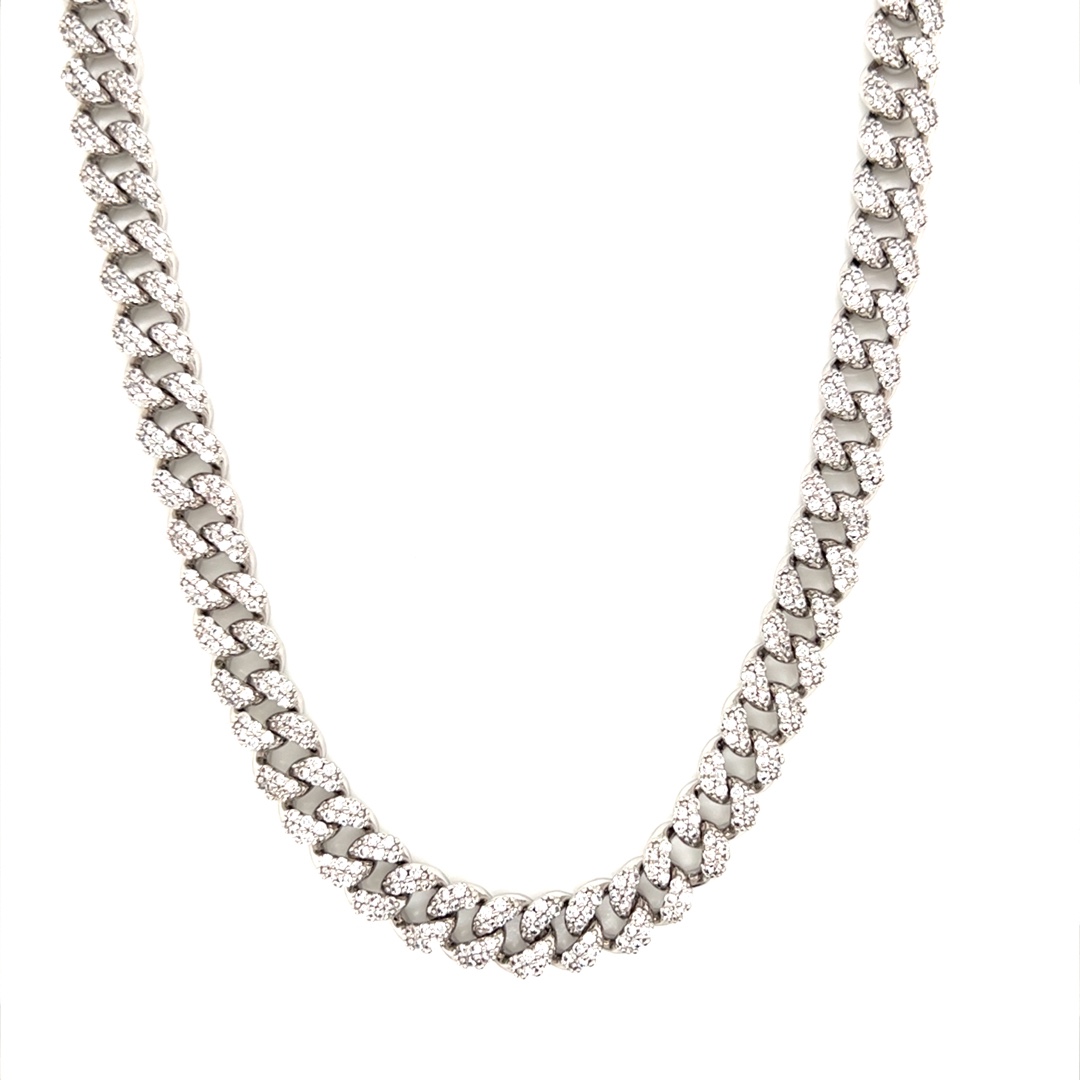 18" CZ Pave Curb Necklace - Silver