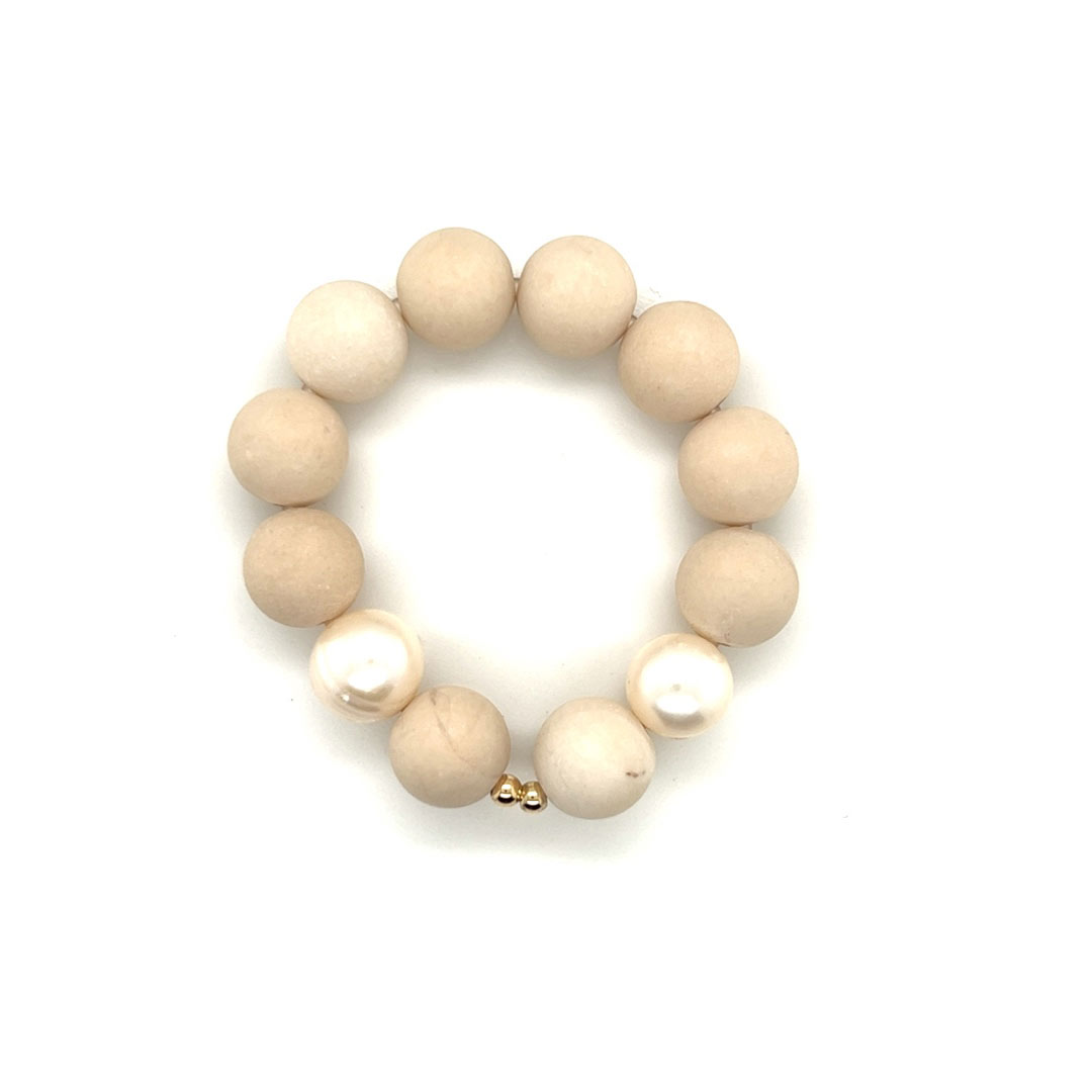 10mm Matte Riverstone with Pearls and Gold Accents - 5"