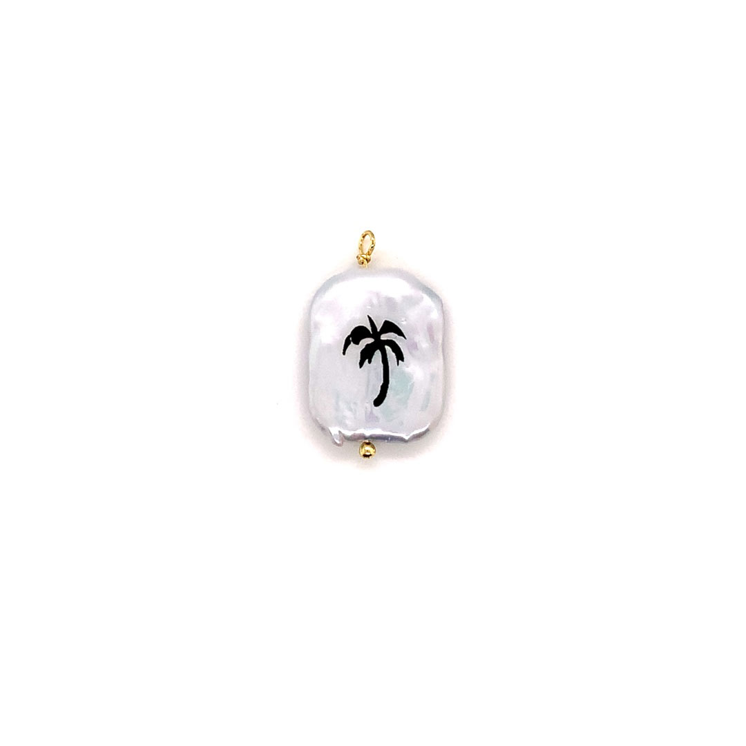 Palm Tree Pearl Charm - Gold Plated