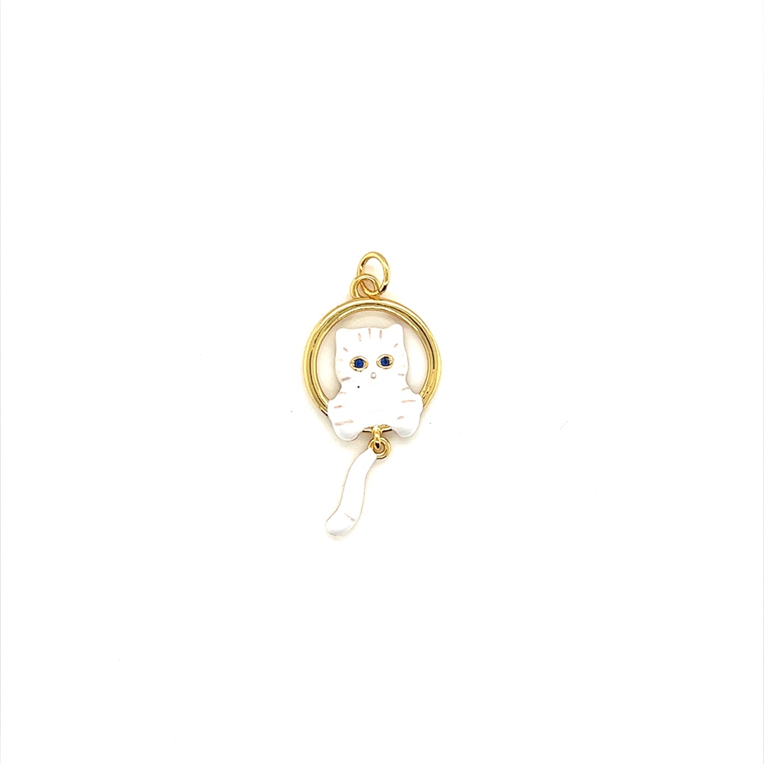 Enamel Kitty Cat Charm - Gold Plated