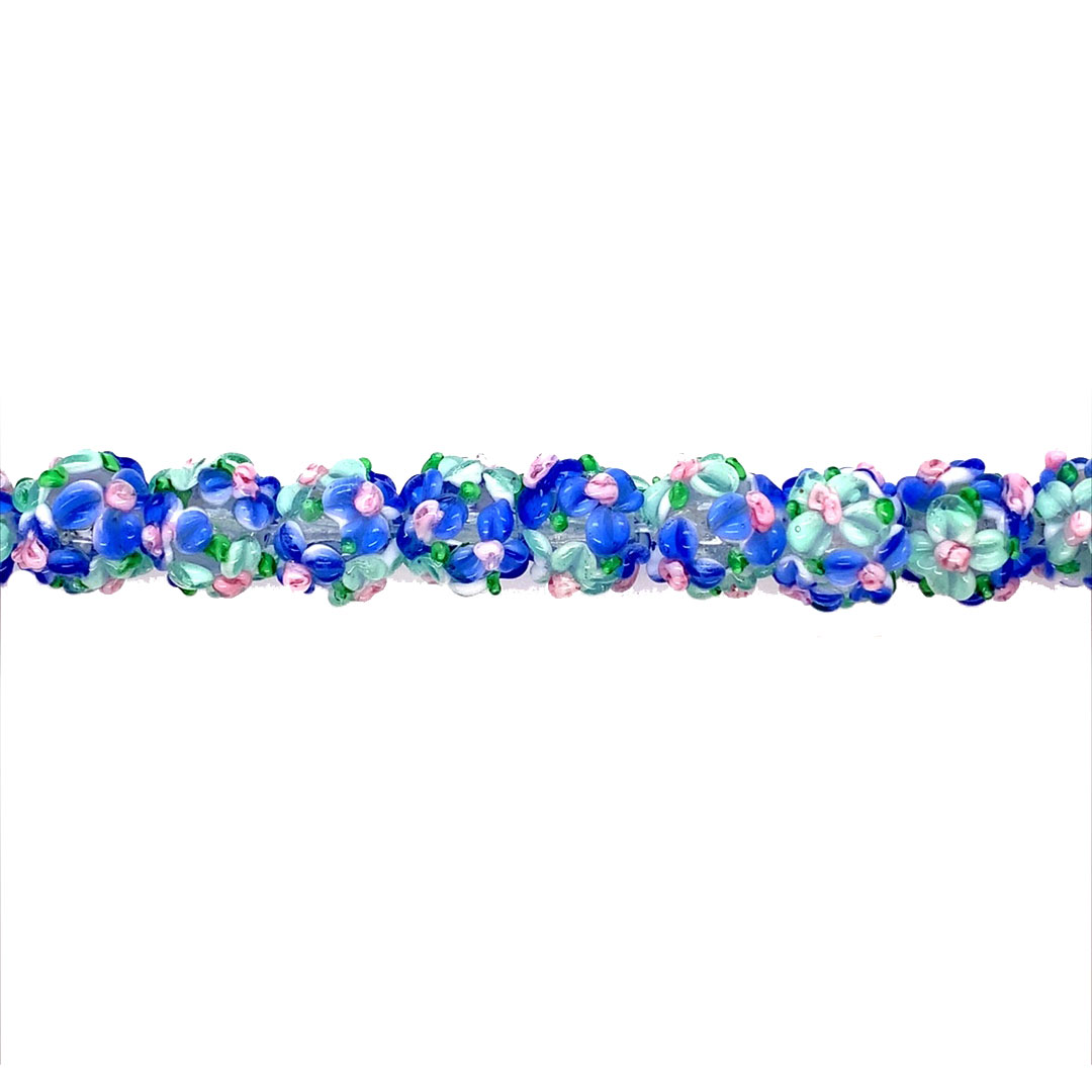 12mm Blue Glass Flower Beads