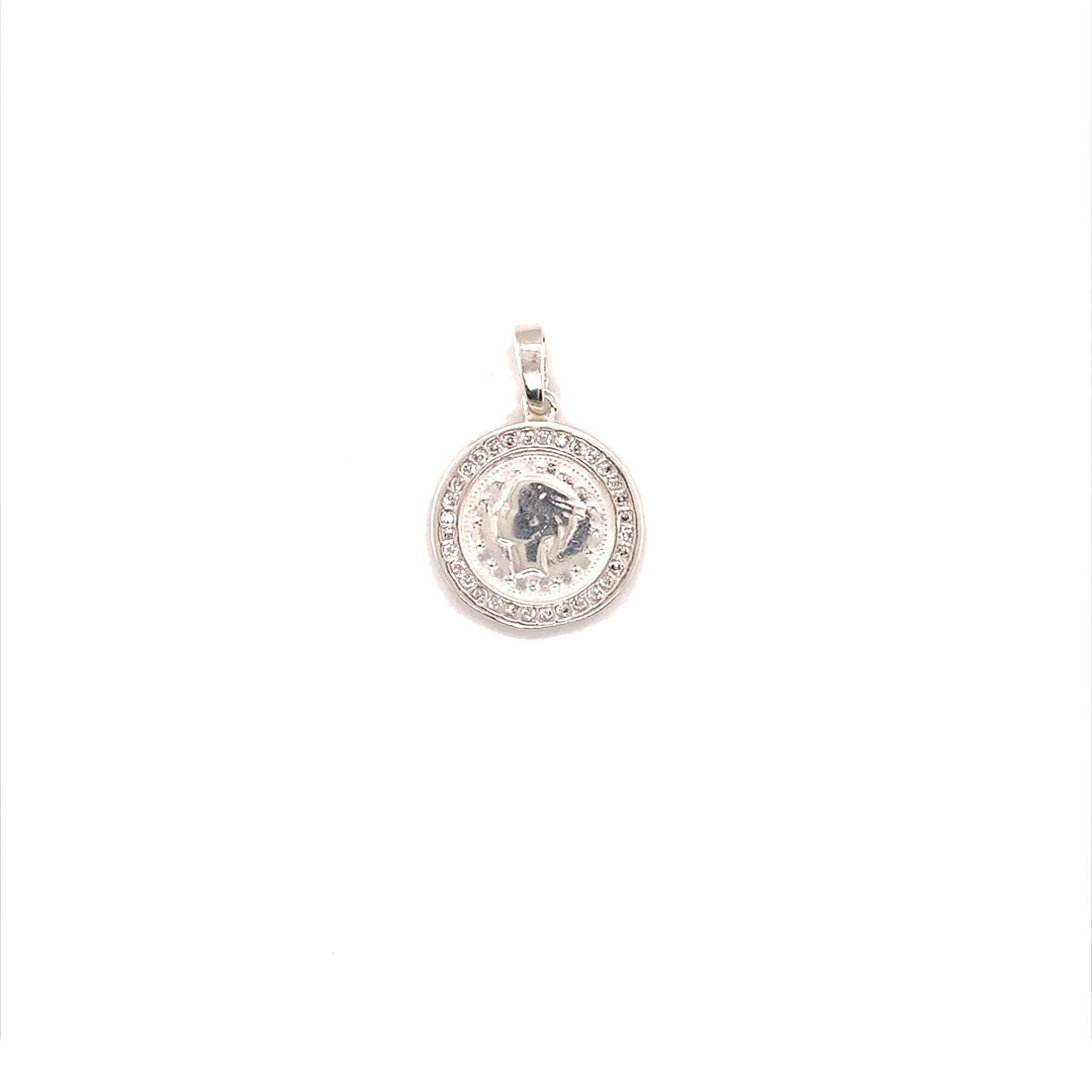 CZ Coin Pendant - Sterling Silver