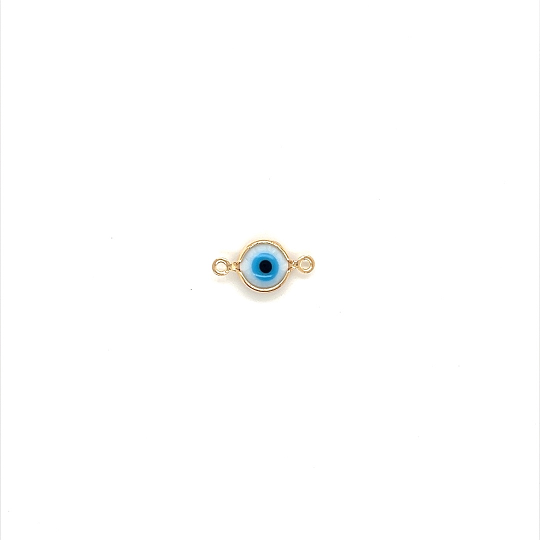 White Evil Eye Connector - Gold Filled