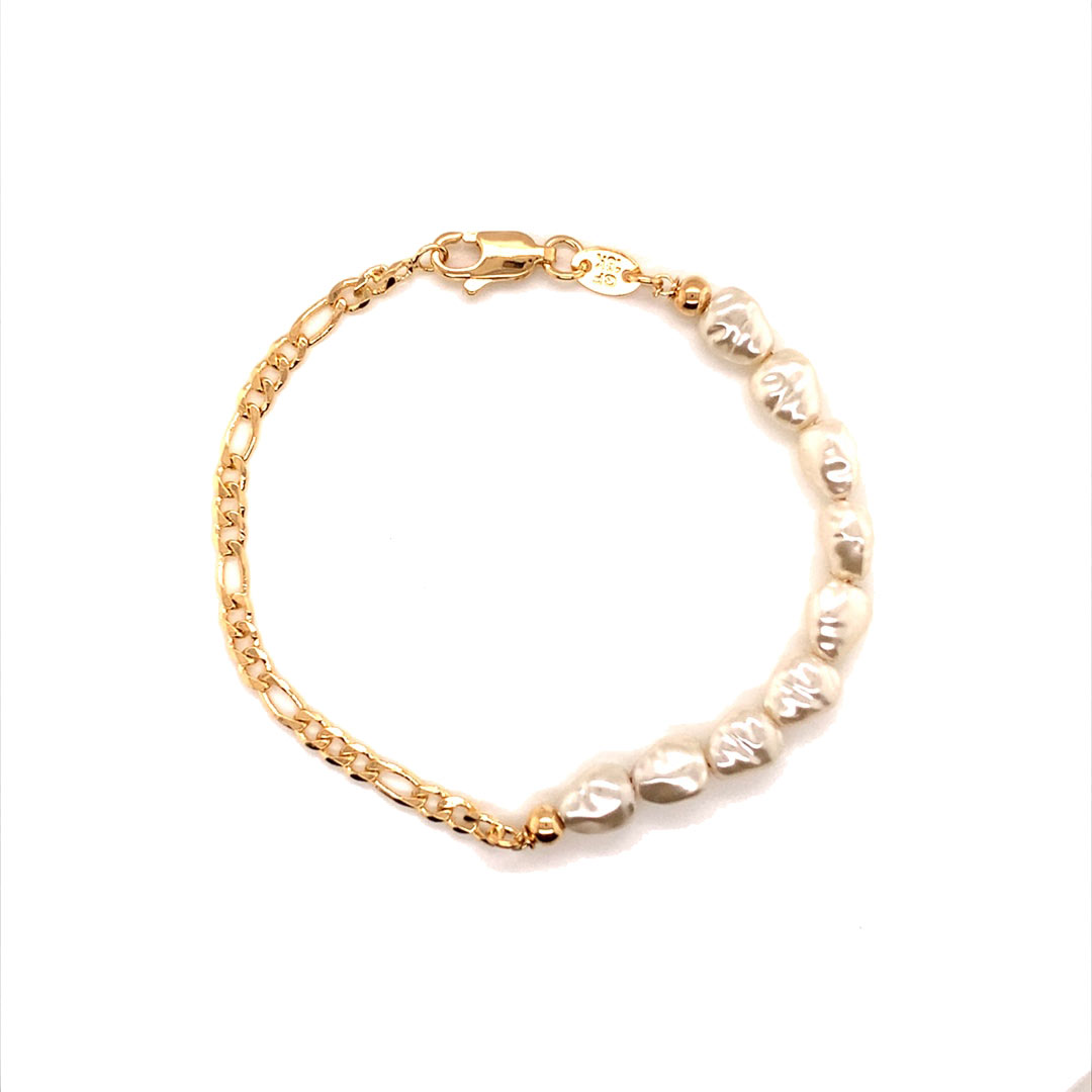 Pearl & Figaro Bracelet - 7" - Gold Filled