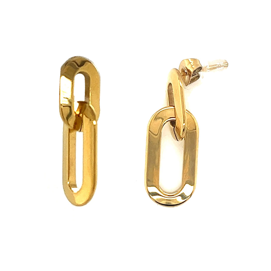 9mm x 28mm Chain Link Studs - Stainless Steel - Gold Plated