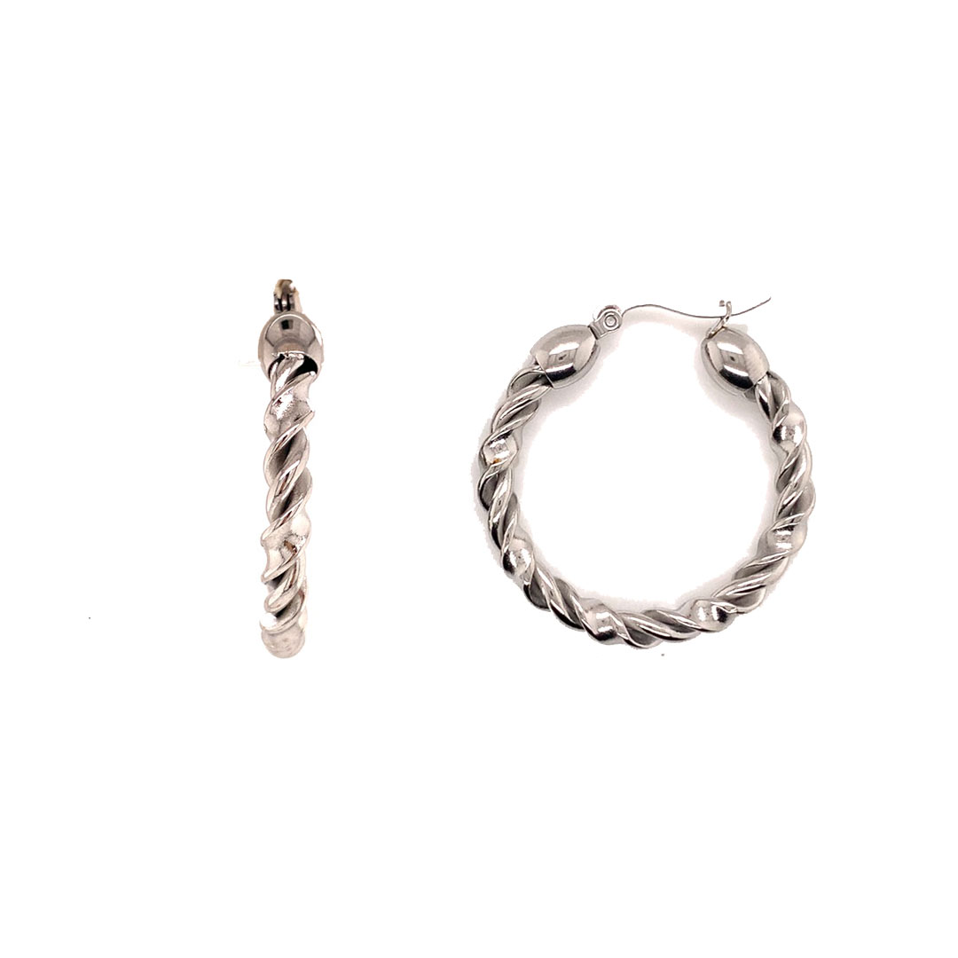 6mm x 37mm Twisted Hoops - Stainless Steel
