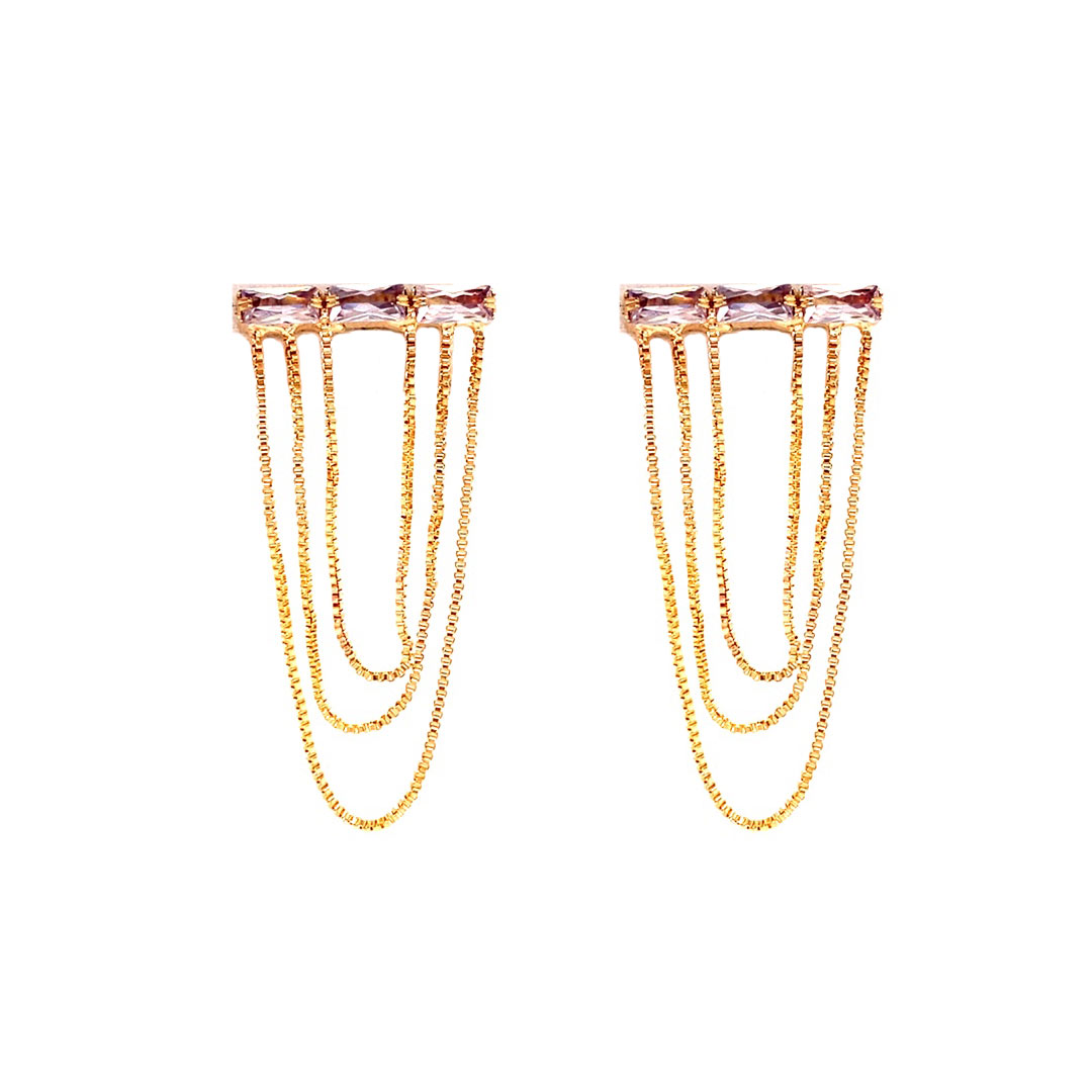 CZ Baguette Dangle Earrings - Gold Filled