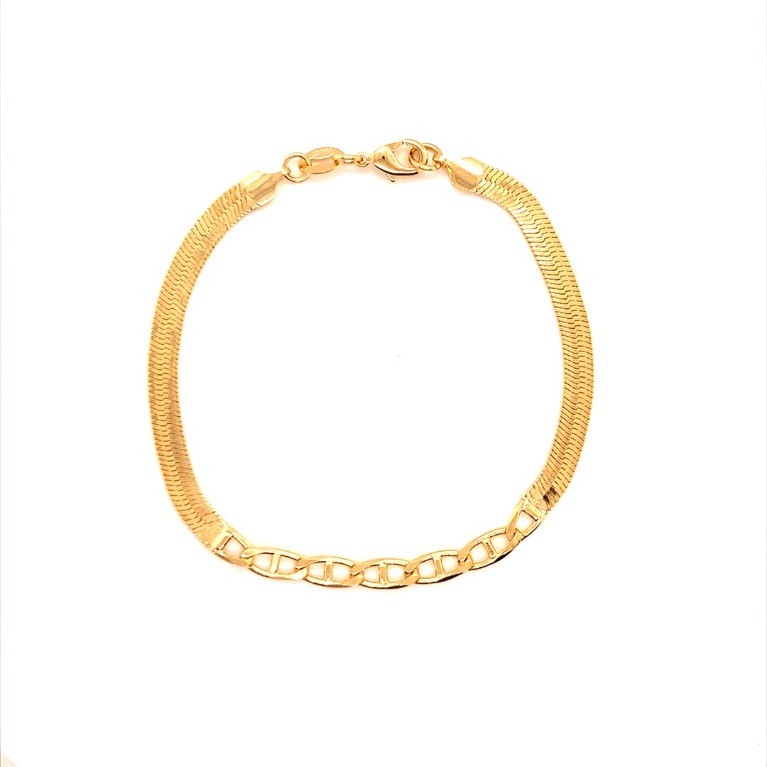 4mm Chain Link Herringbone Bracelet - 7.25" - Gold Filled