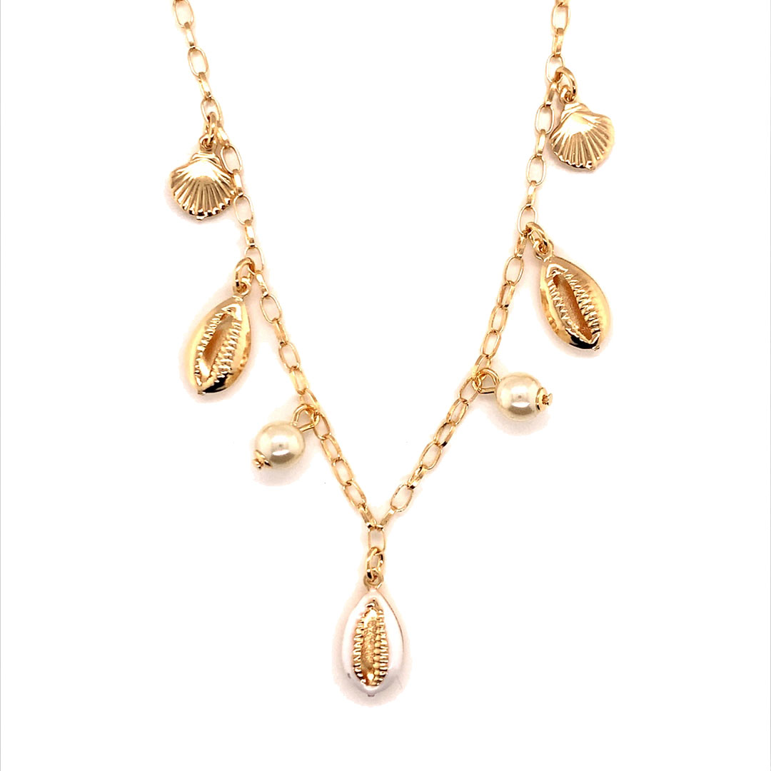 18" Paperclip Sea Shell Charm Necklace - Gold Filled