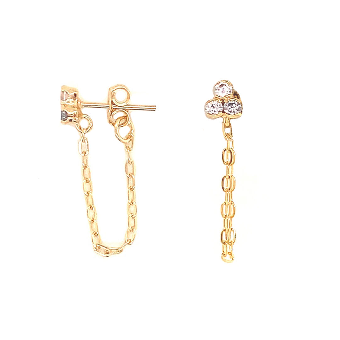 CZ Dangling Chain Link Stud - Gold Filled