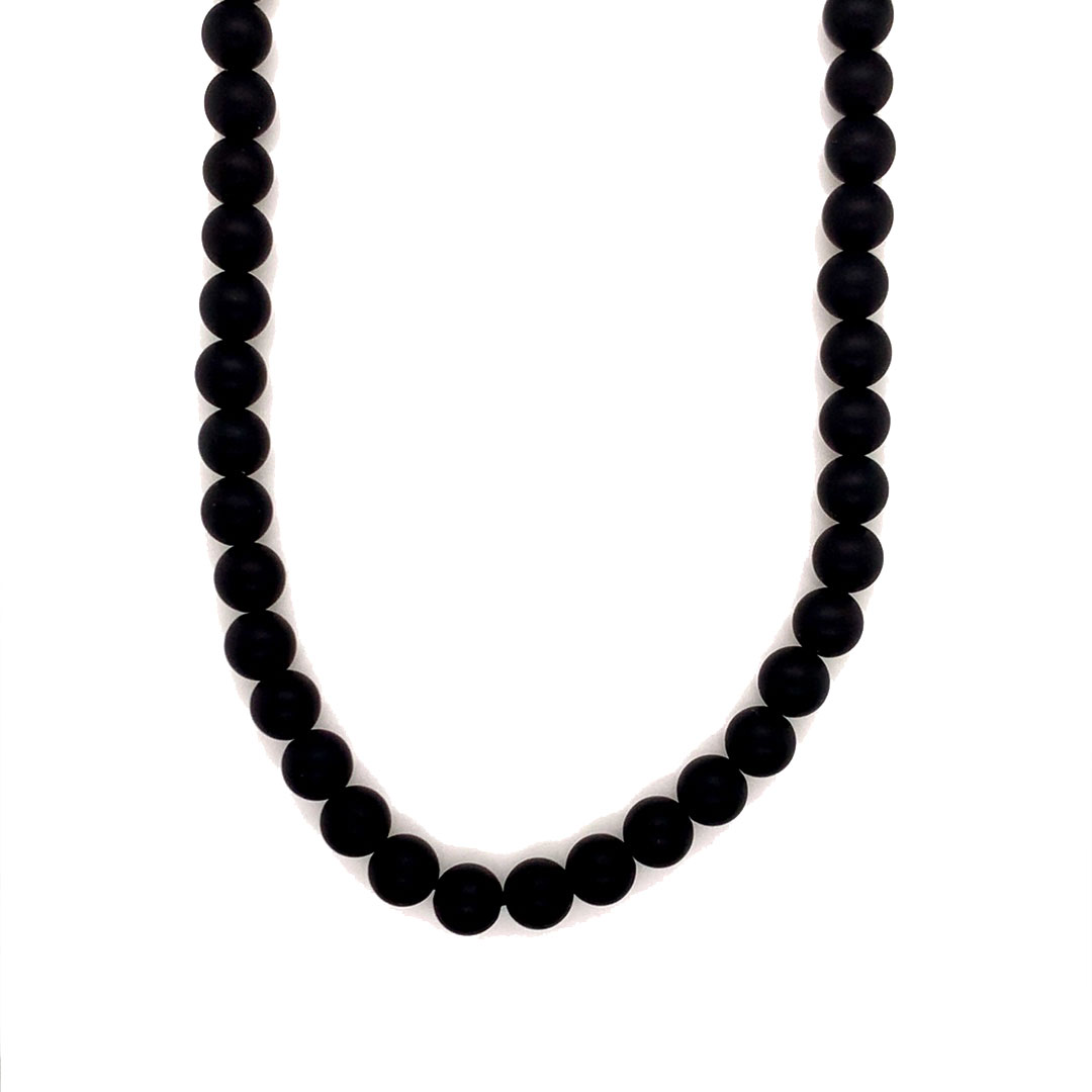 24" 6mm Matte Onyx Necklace - Gold Plated