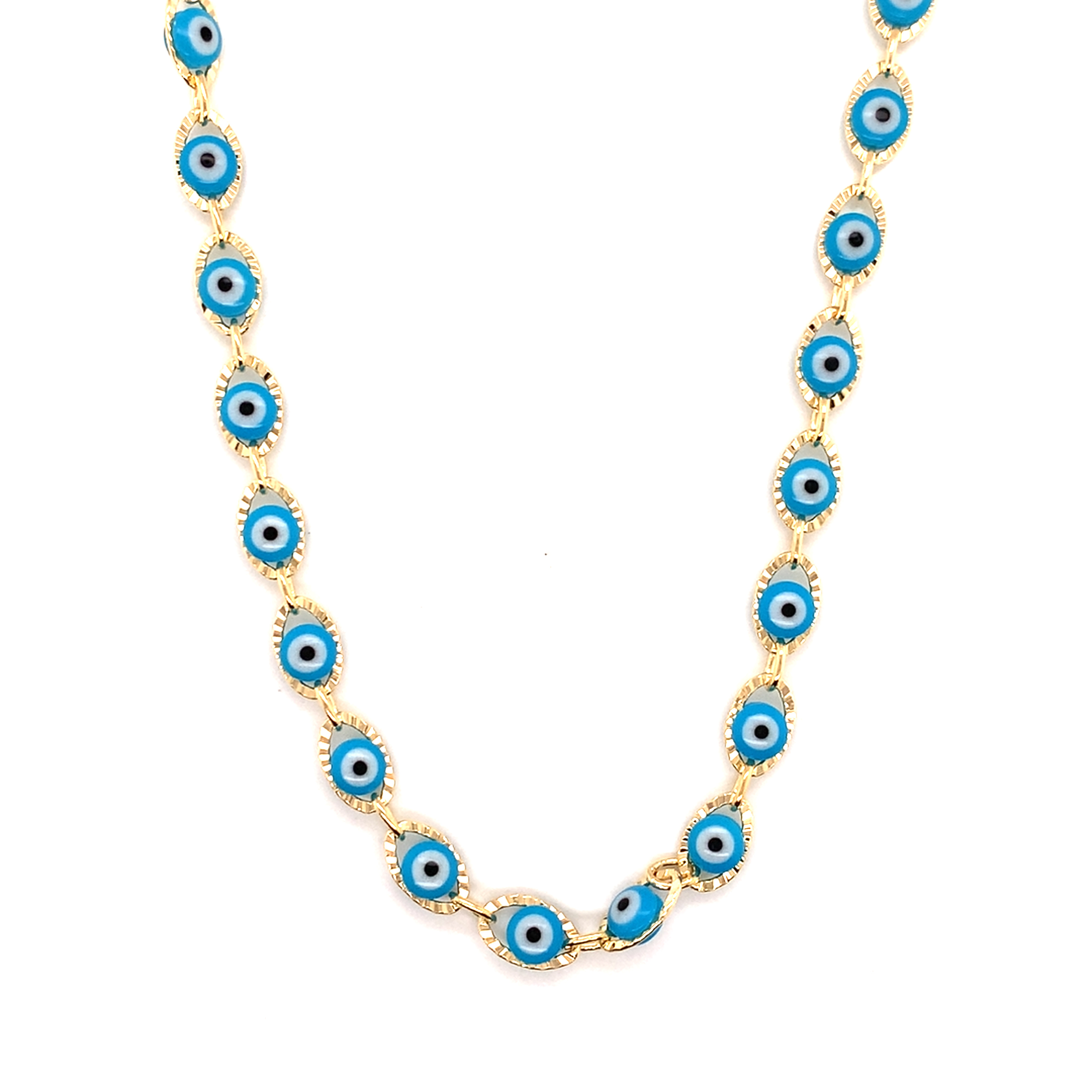 18" 6mm Light Blue Lucky Eye Necklace - Gold Filled