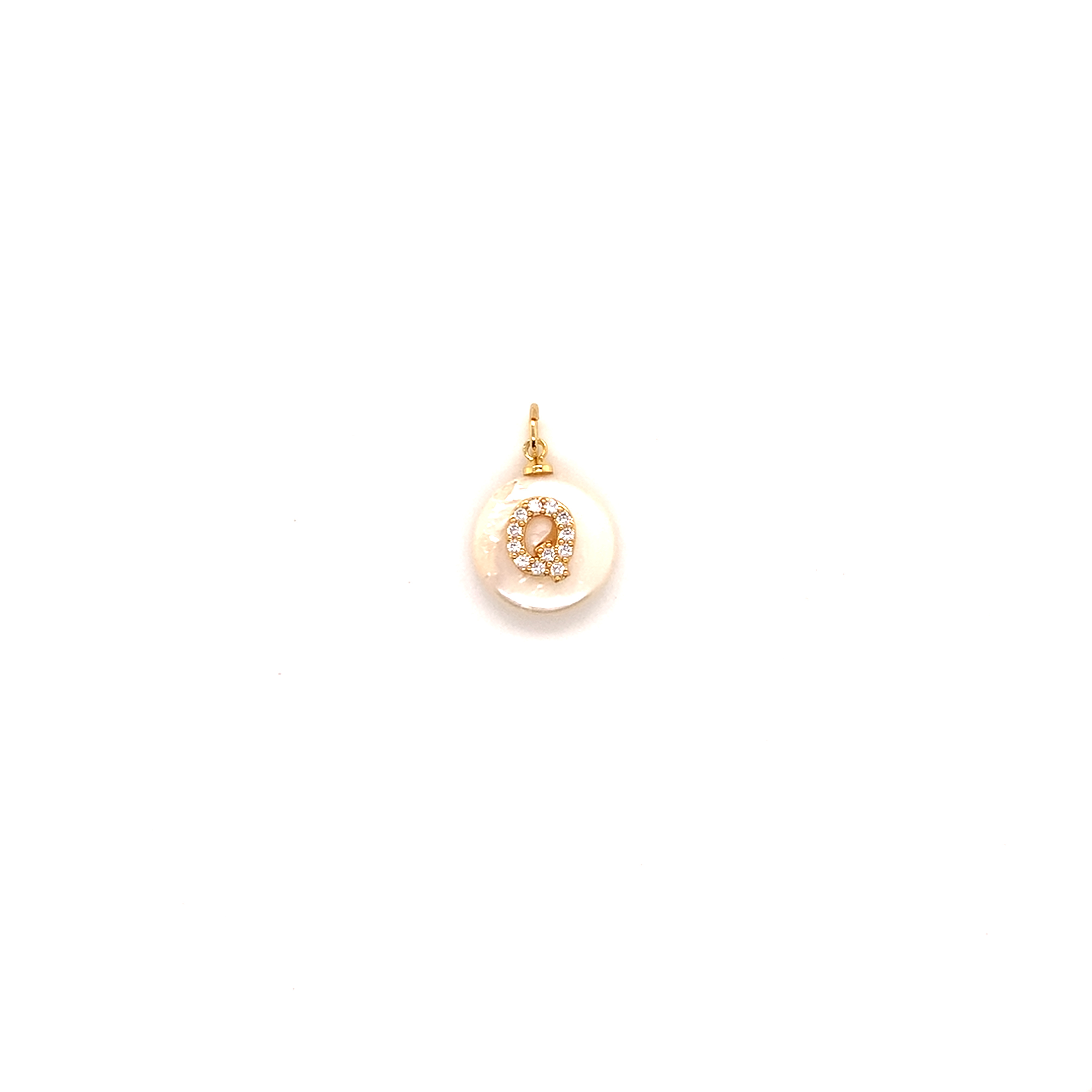 CZ "Q" Pearl Letter - Gold Plated