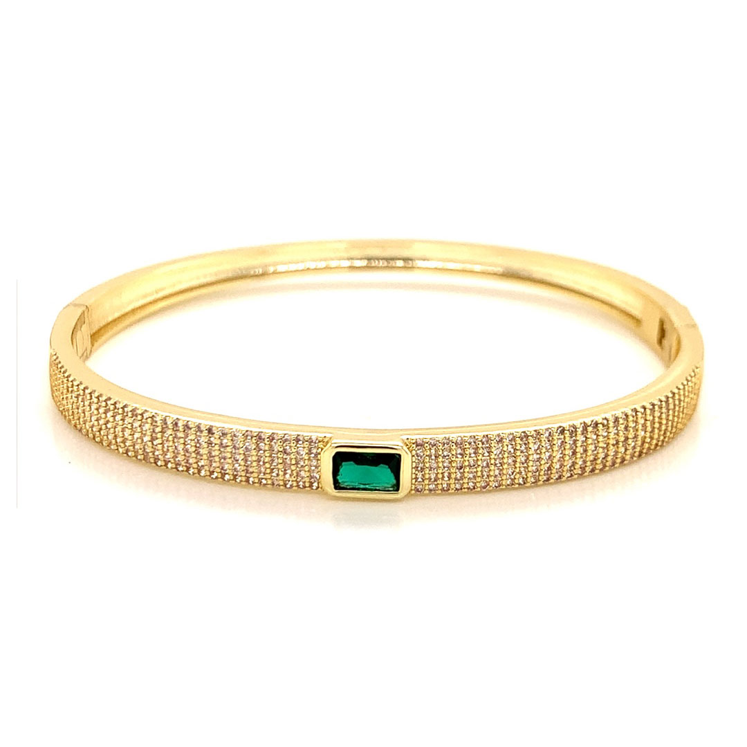 CZ Emerald Bangle - Gold Plated