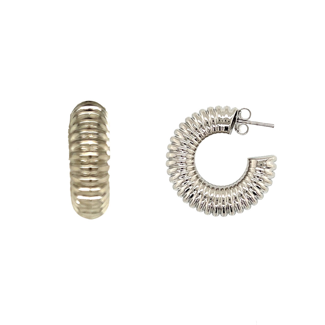 8mm x 30mm Ringed Hoop - Silver Plated