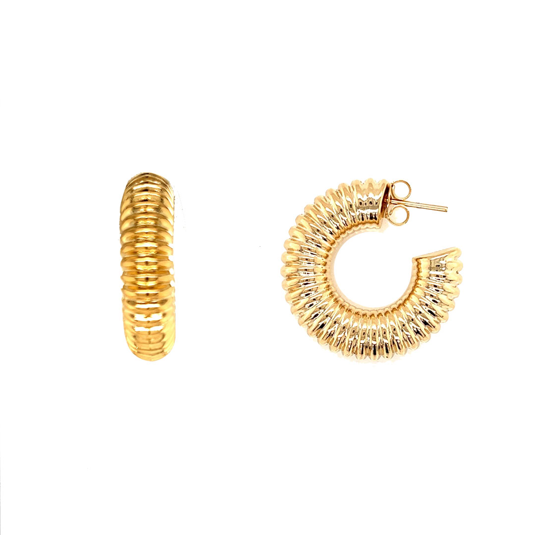 8mm x 30mm Ringed Hoop - Gold Plated