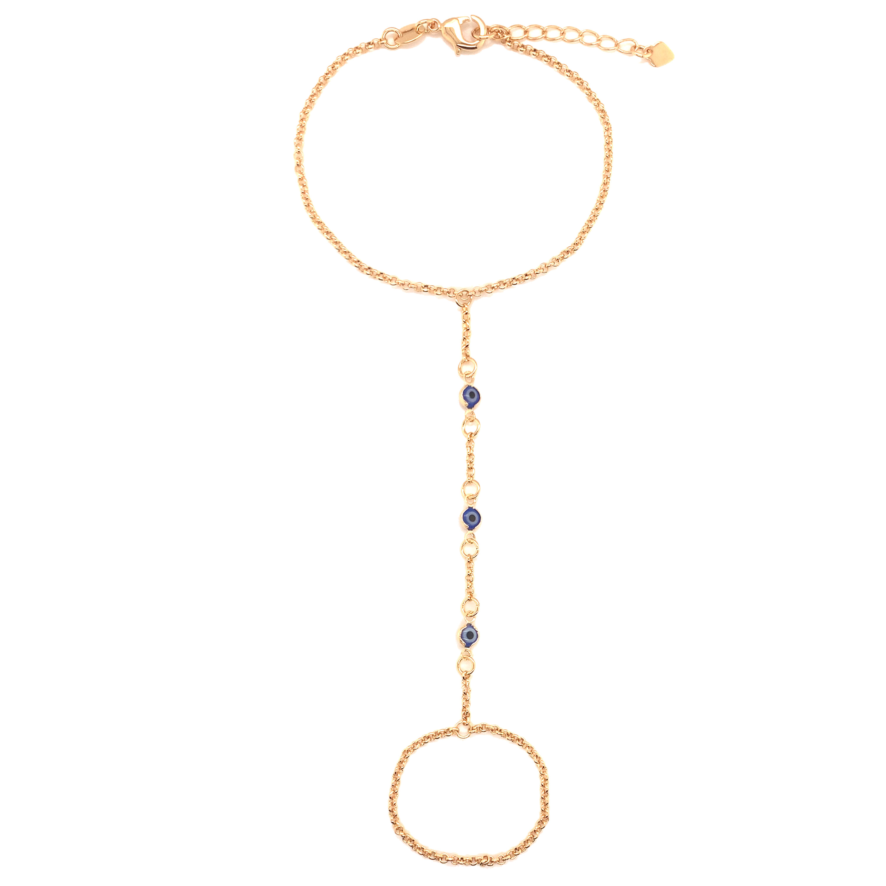 Evil Eye Hand Chain 7" + 1.5" Extension - Gold Filled