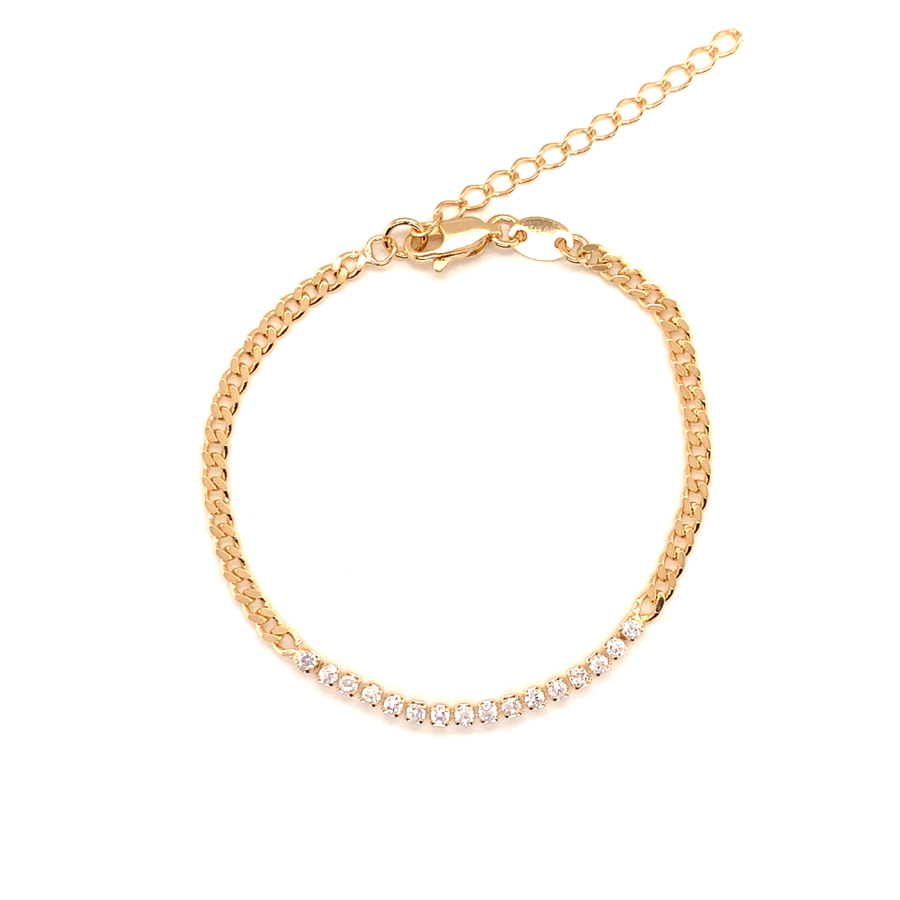 CZ Curb Tennis Bracelet 6.5" + 2" Extension - Gold Filled