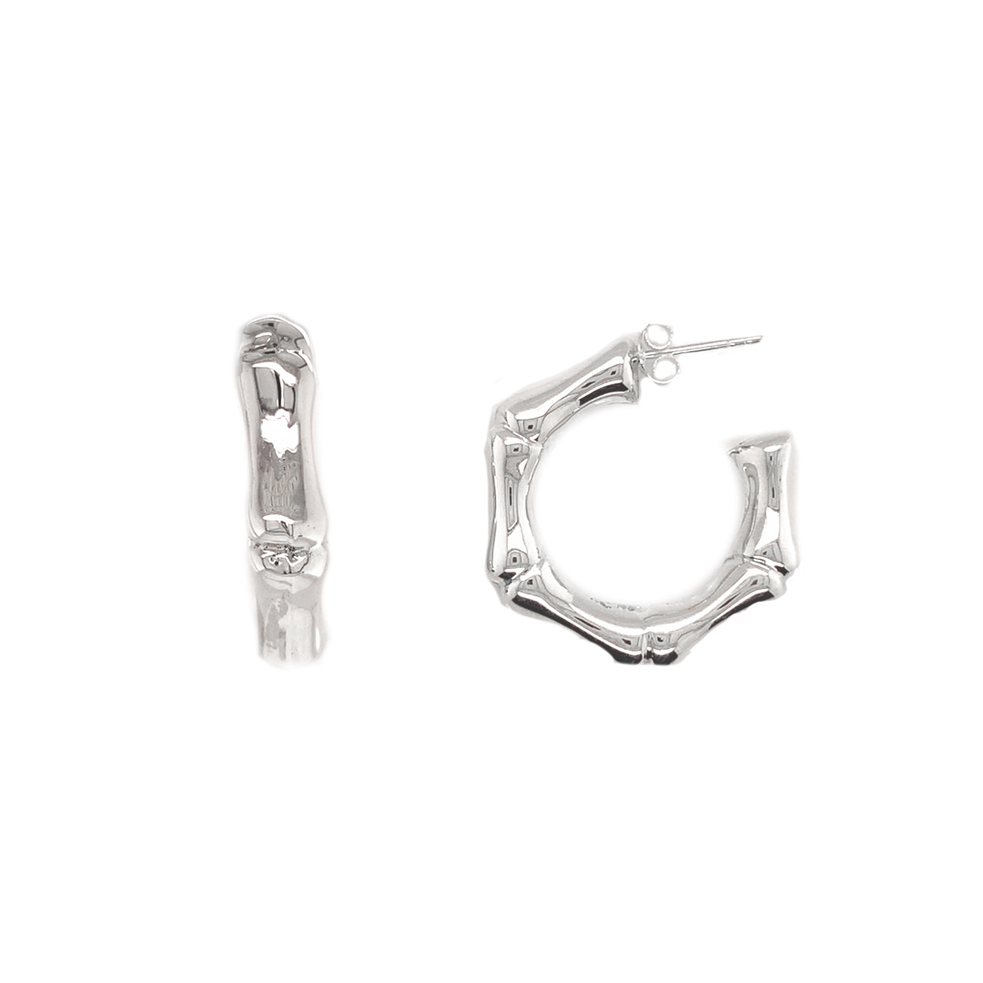 6mm x 30mm Bamboo Hoops - Sterling Silver