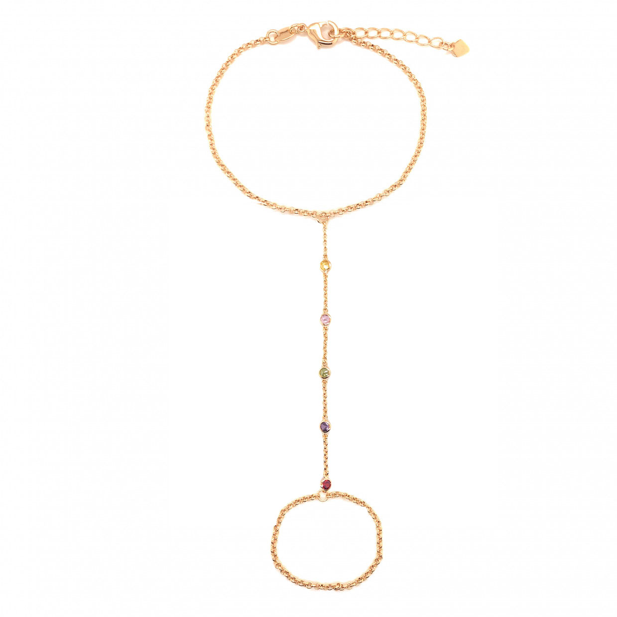 Colored Crystal Hand Chain 7" + 1.5" Extension - Gold Filled