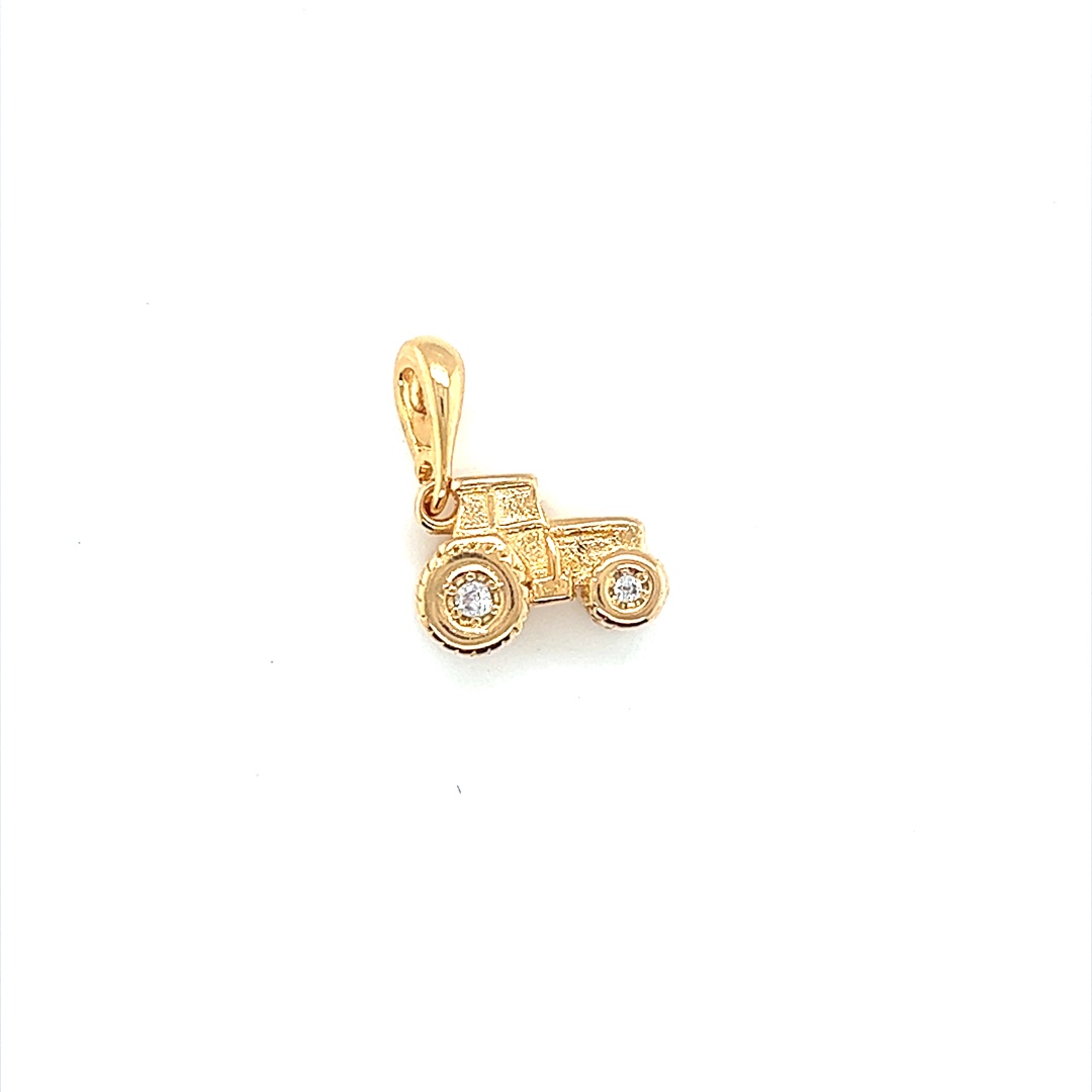 CZ Tractor Charm - Gold Filled
