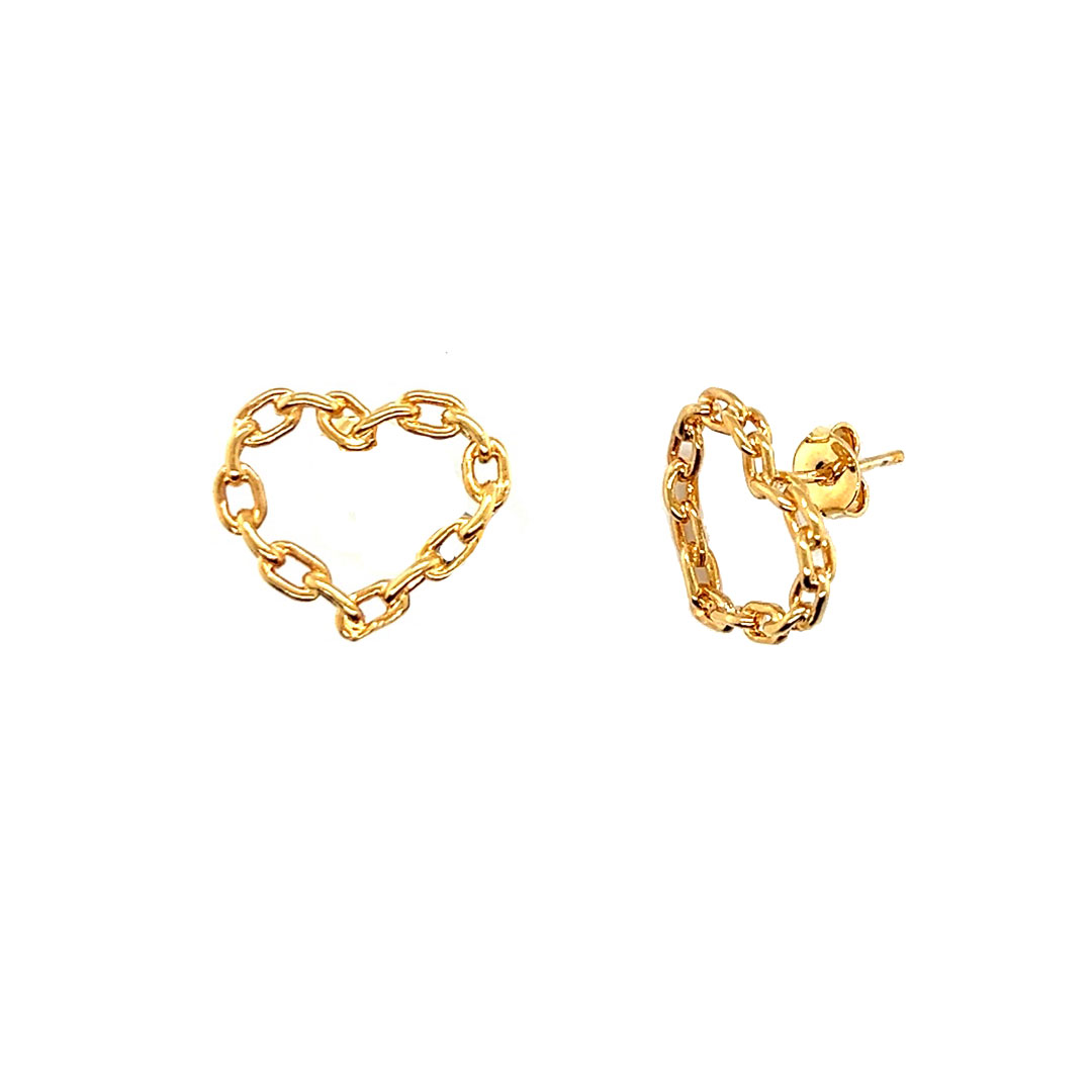 18mm x 16mm Chain Link Heart Studs - Gold Filled