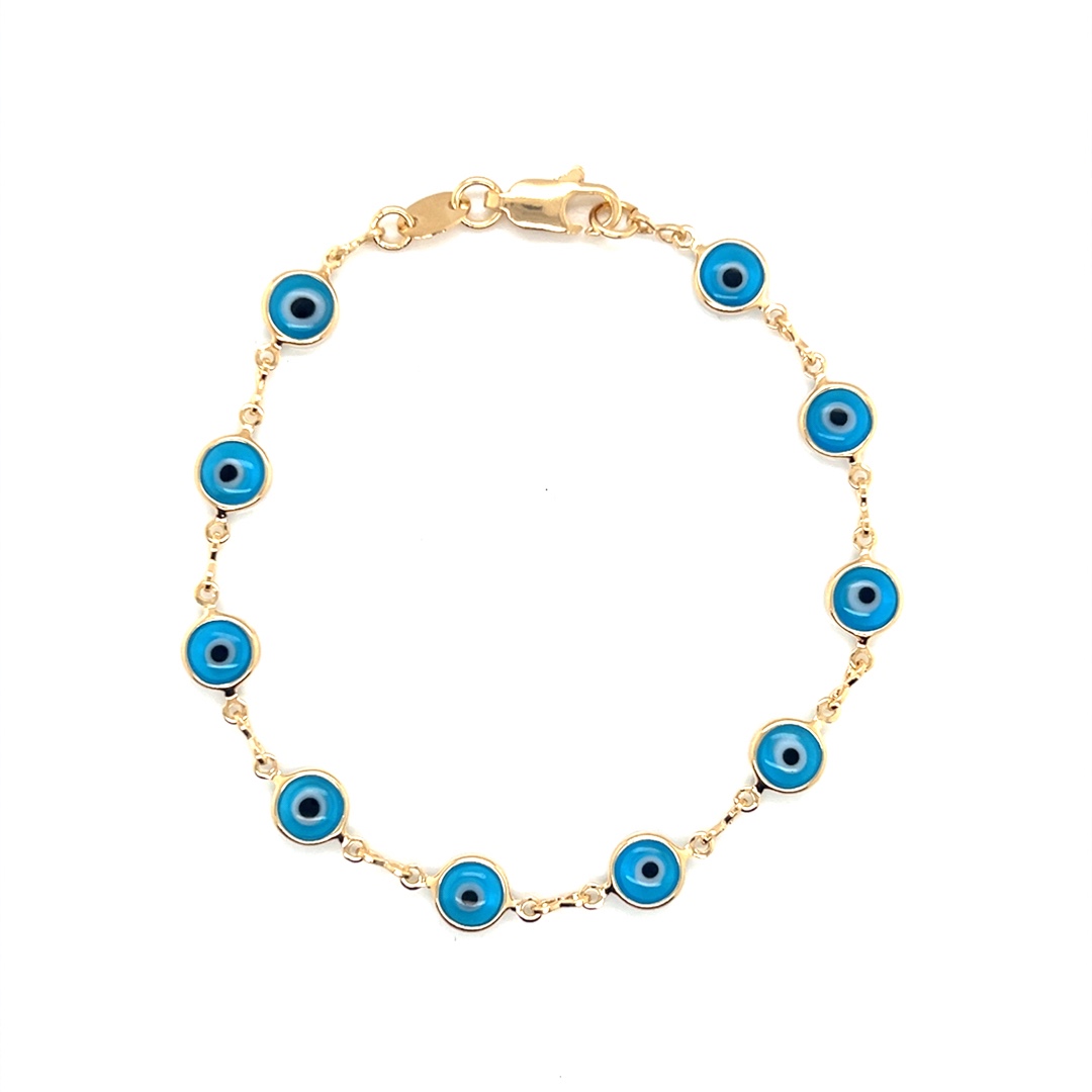 Light Blue Lucky Eye Bracelet - Gold Filled