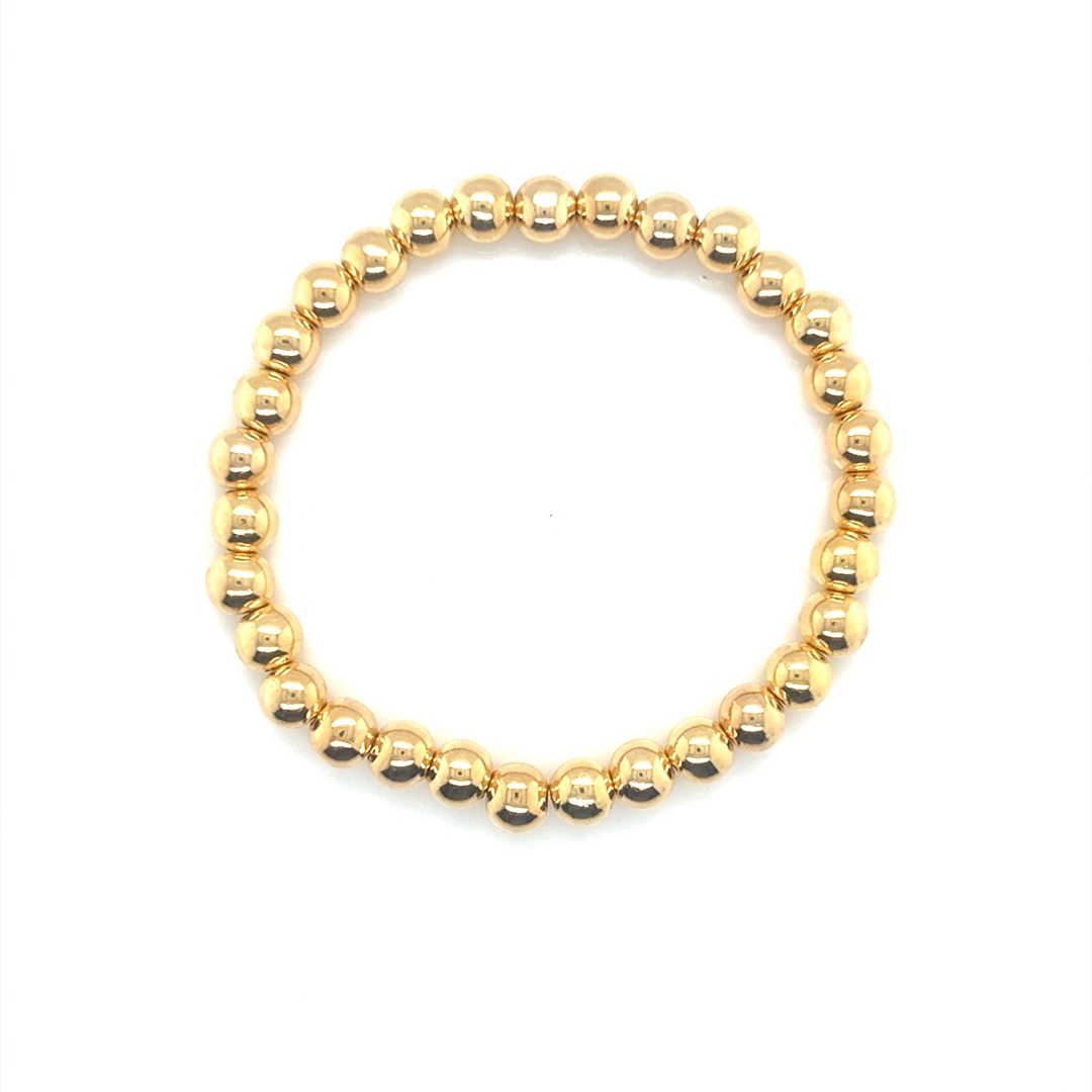 6mm Beaded Bracelet - Gold Plated