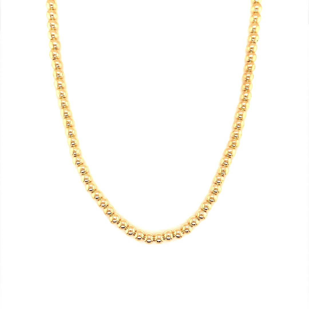 14.5" 4mm Beaded Necklace on Box Chain with 4" Ext. - Gold Filled