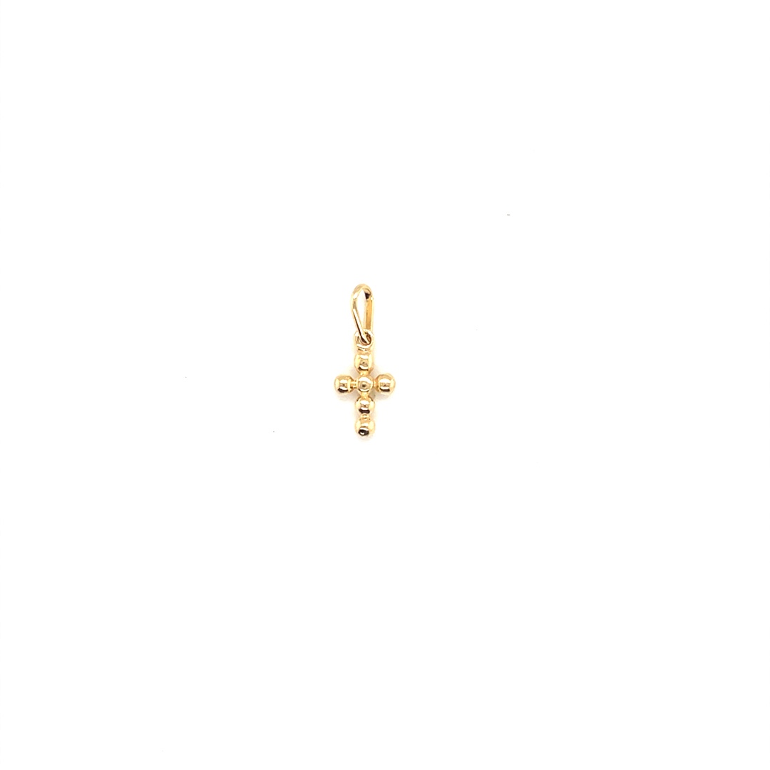 Mini Beaded Cross Charm - Gold Filled