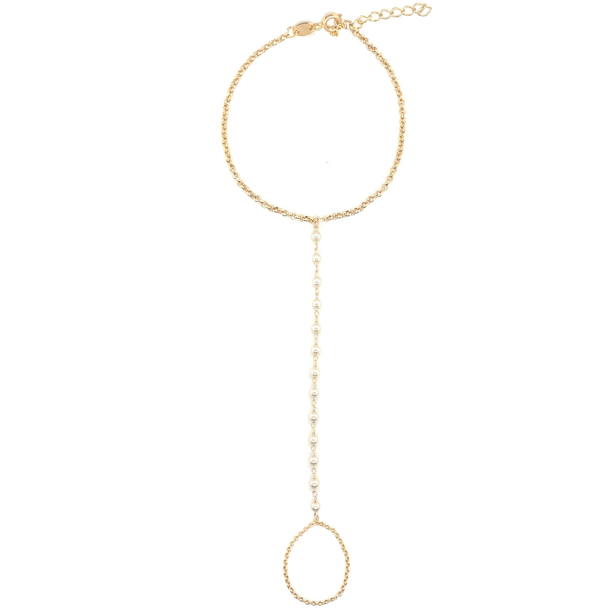 Faux Pearl Hand Chain 6.5" + 1" Extension - Gold Filled