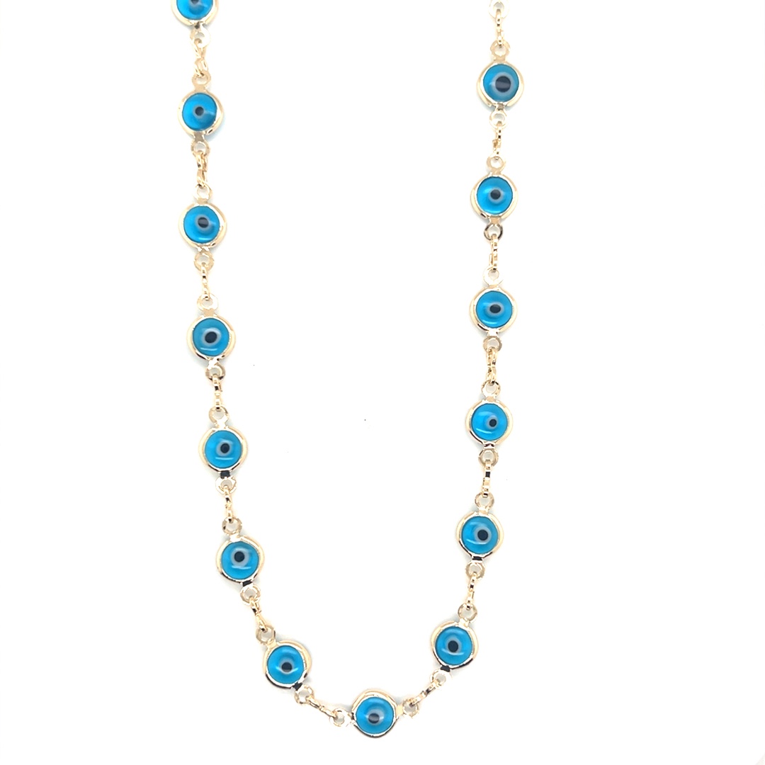 18" Light Blue Lucky Eye Necklace  - Gold Filled