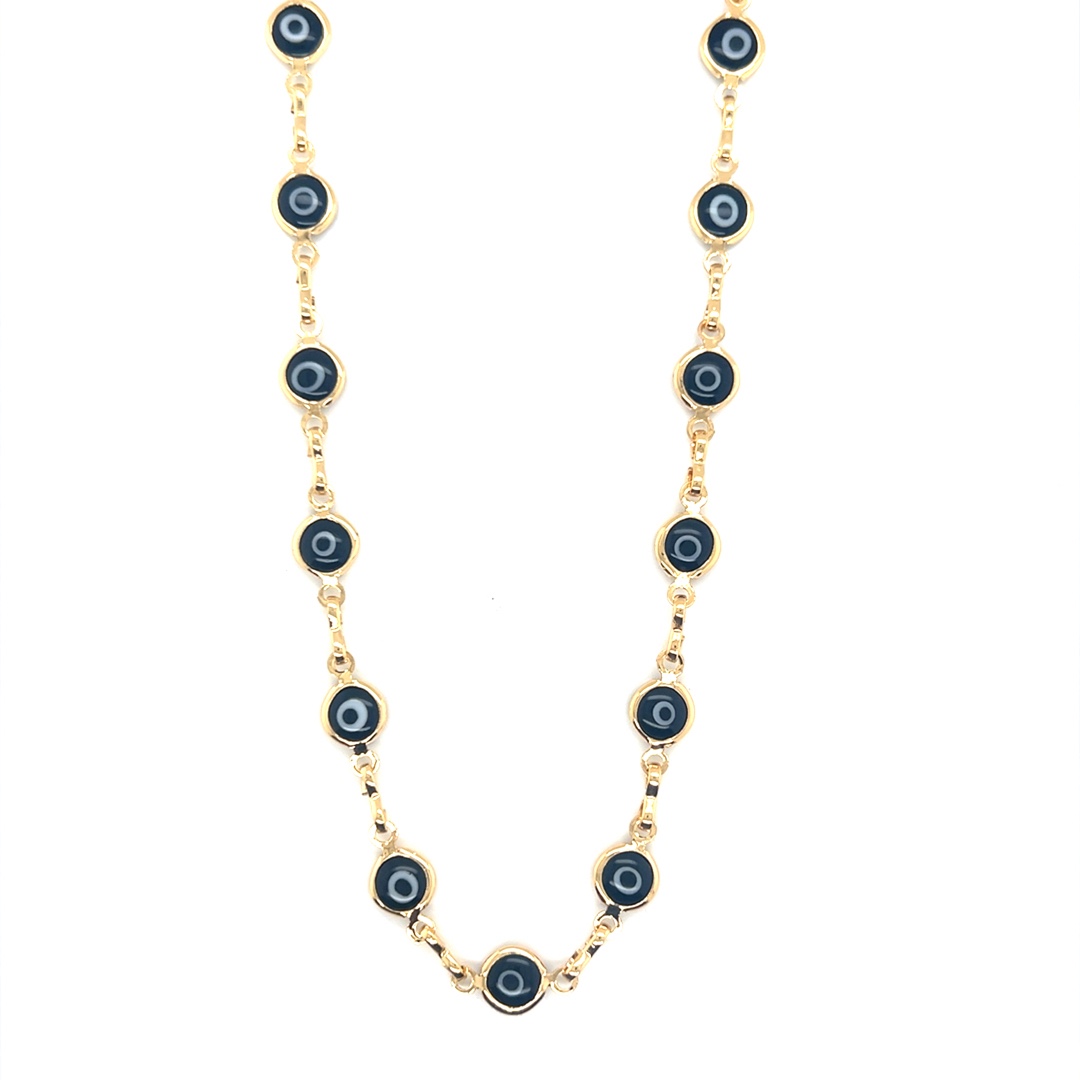 18" Black Lucky Eye Necklace  - Gold Filled