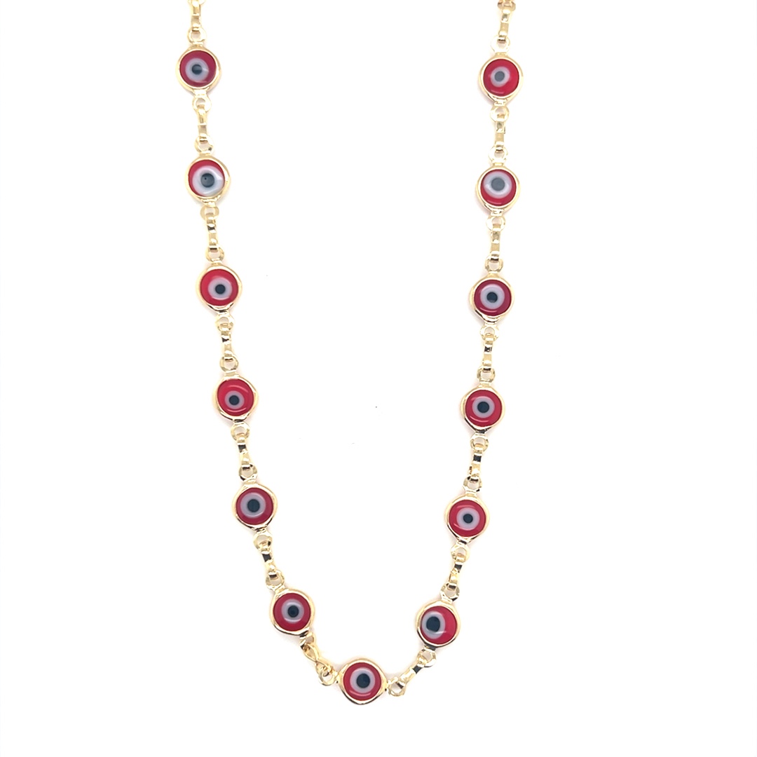 18" Red Lucky Eye Necklace  - Gold Filled