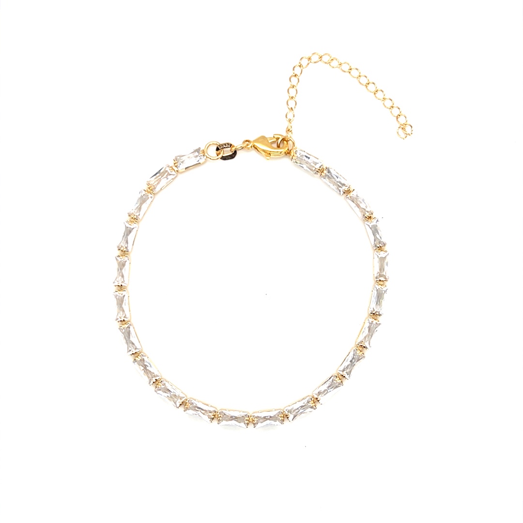 CZ Baguette Tennis Bracelet - Gold Filled