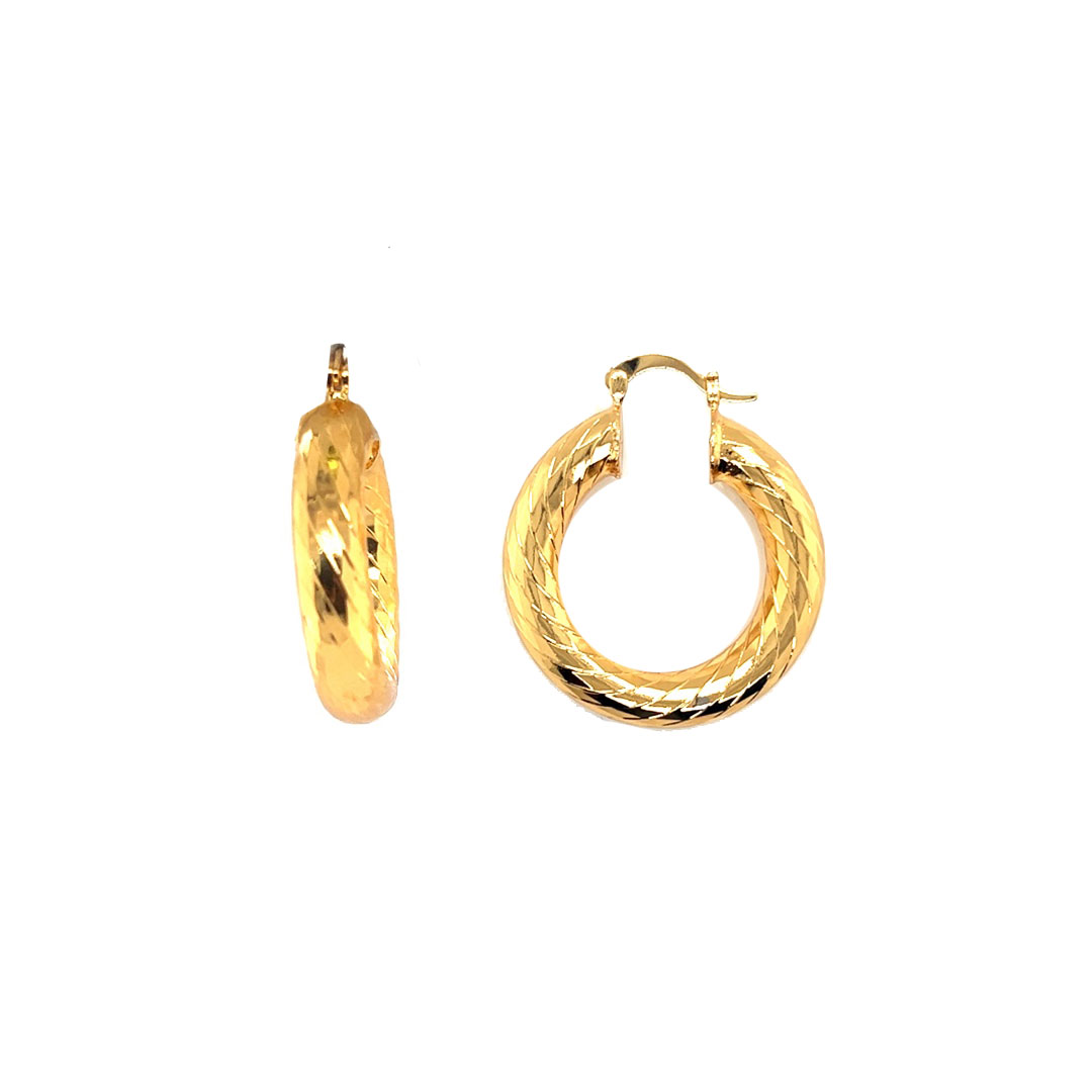 6mm x 35mm Ridged Hoops - Gold Filled