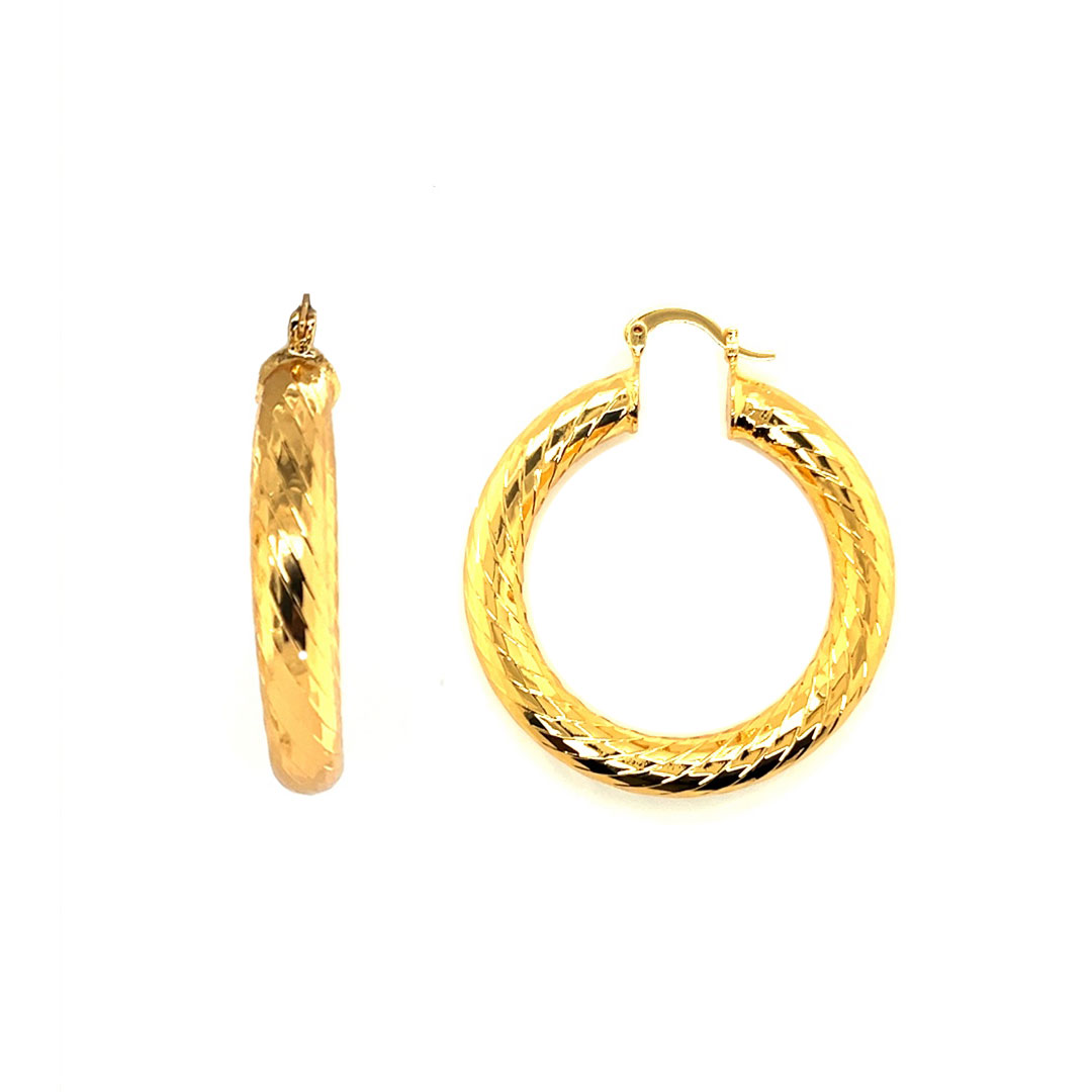 6mm x 45mm Ridged Hoops - Gold Filled