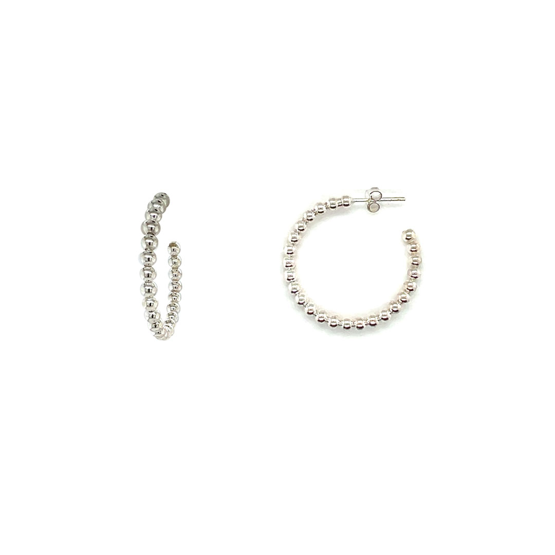 3mm x 30mm Beaded Hoops - Sterling Silver