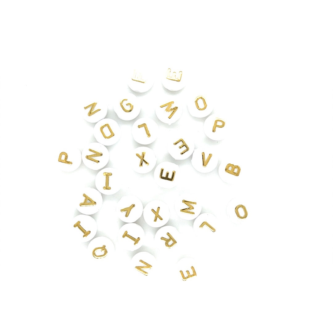 10mm Gold Lettering White Acrylic Alphabet Beads - Assorted Pack