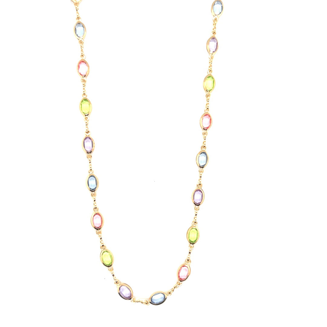 18" Oval Gemstone Link Necklace  - Gold Filled