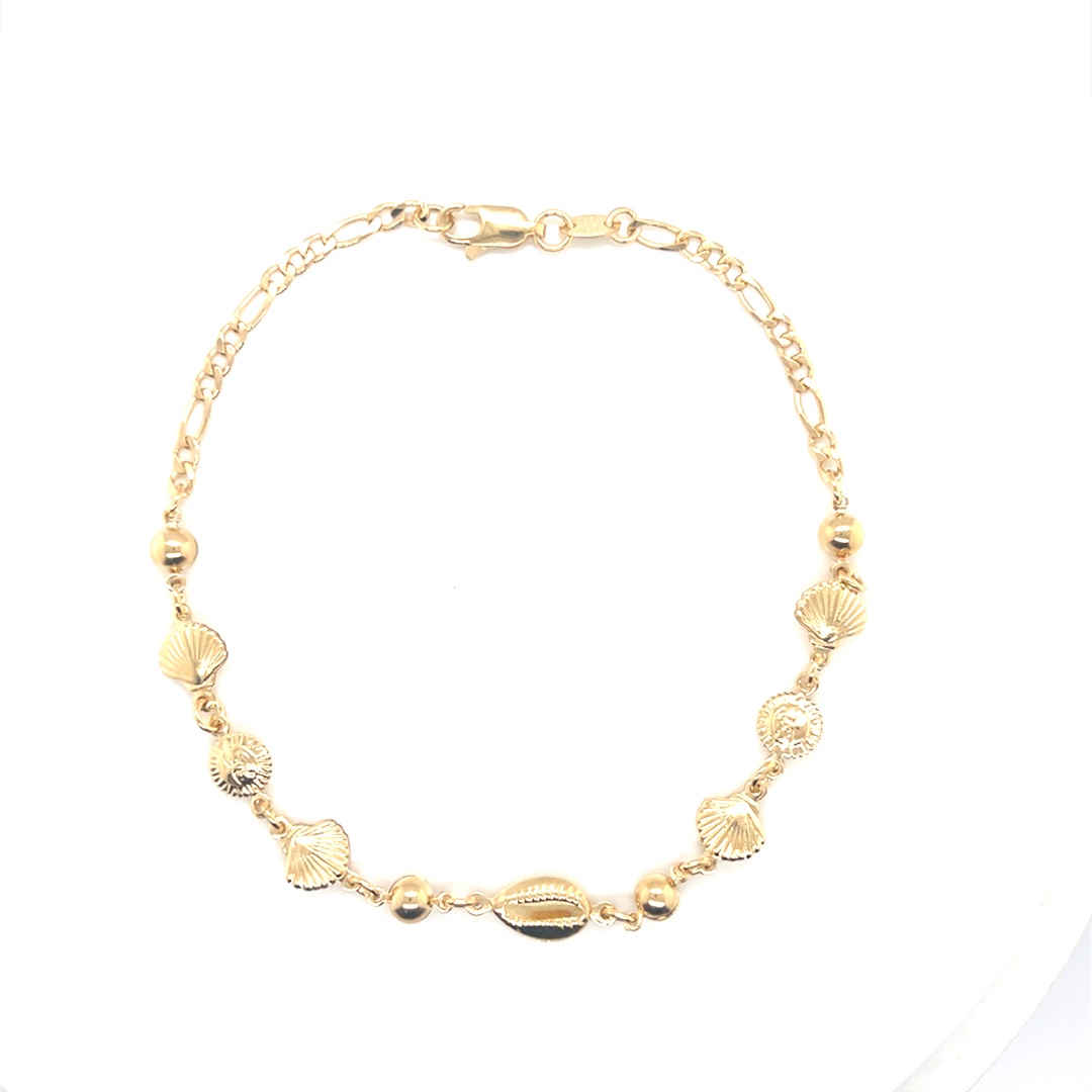 Figaro Sun & Shell Anklet - Gold Filled