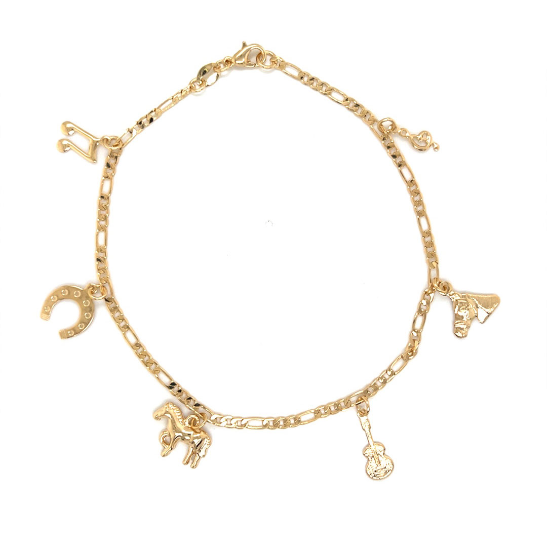 Figaro Country Music Charm Anklet - Gold Filled