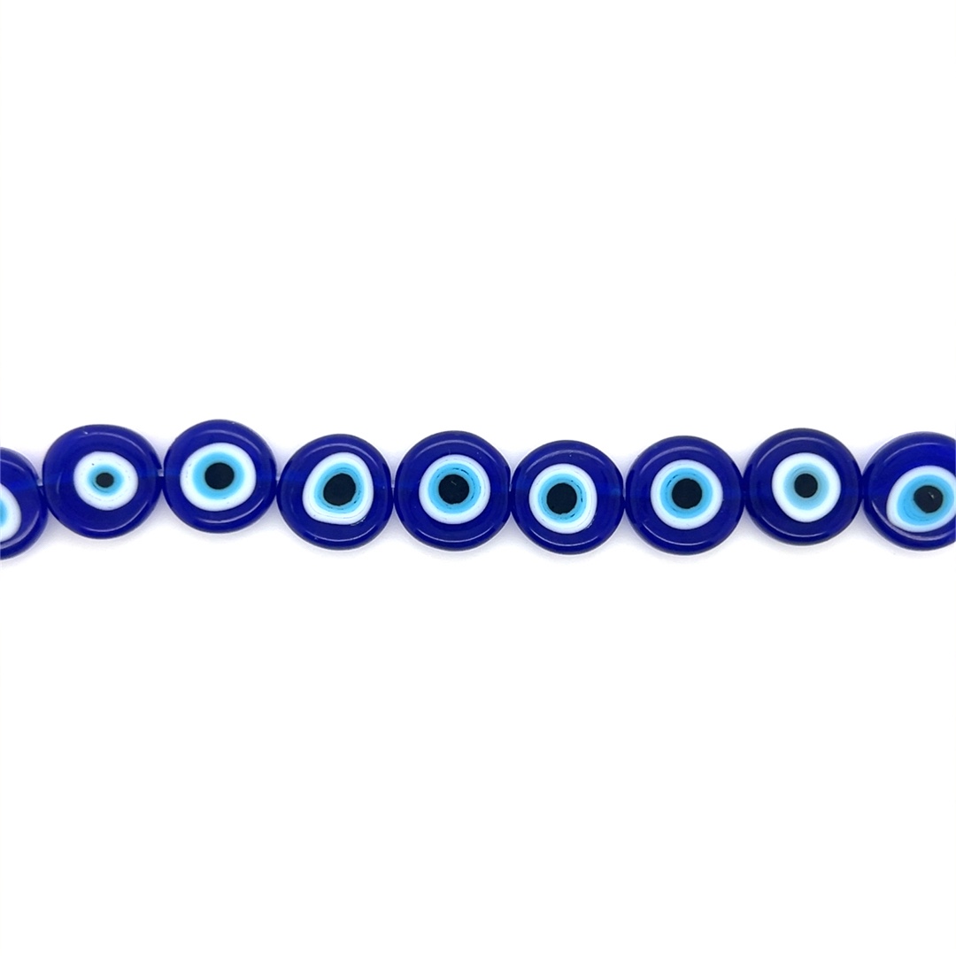 12mm Royal Blue Evil Eye Beads - Flat