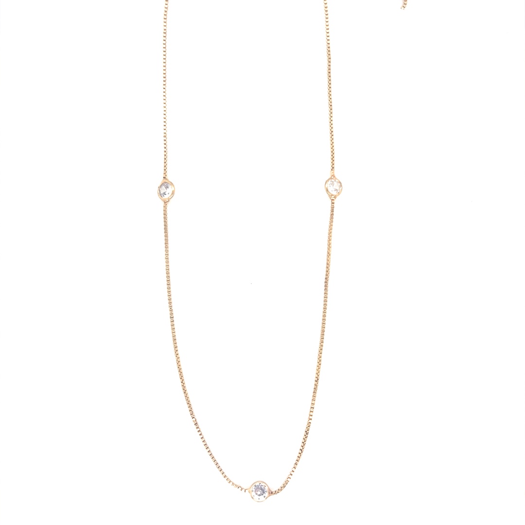 18.5" Box CZ Station Necklace  - Gold Filled