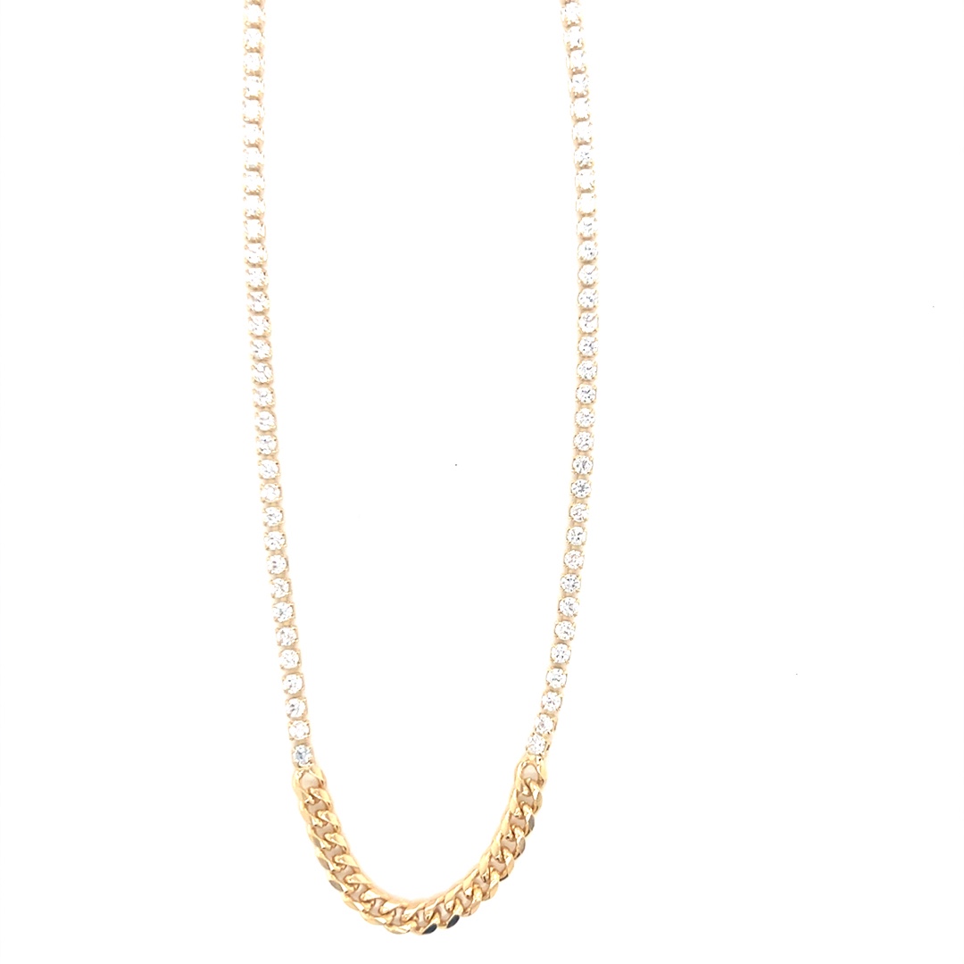 15.5" CZ Curb Tennis Chain - Gold Filled