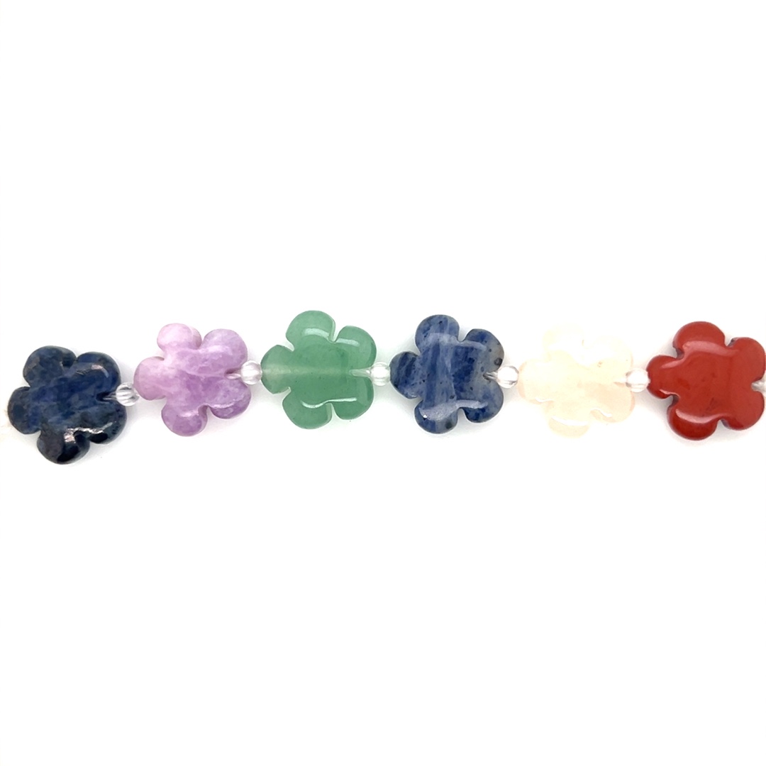 15mm Mixed Gemstone Flower Beads