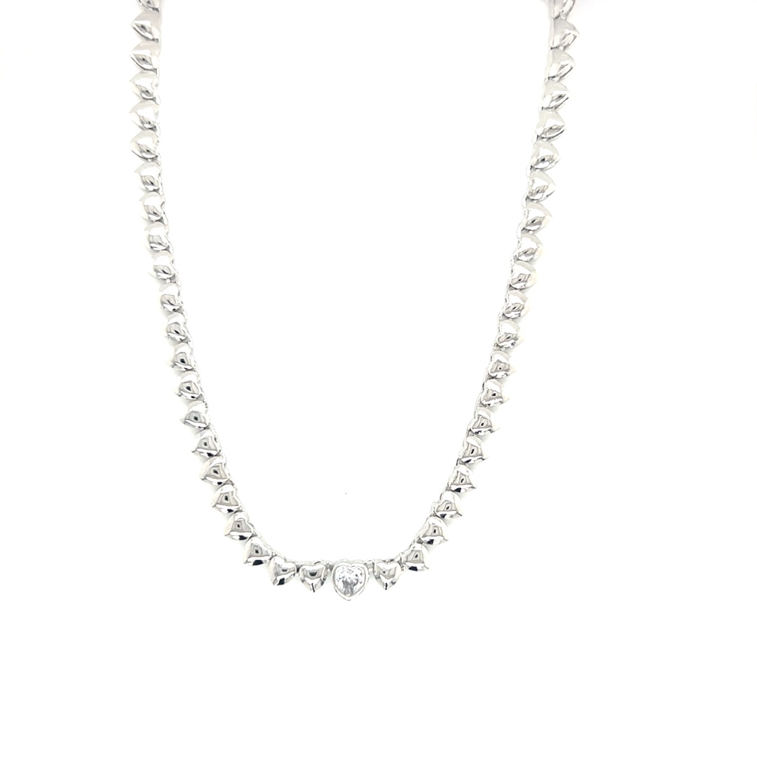 CZ Heart Necklace - Silver Plated